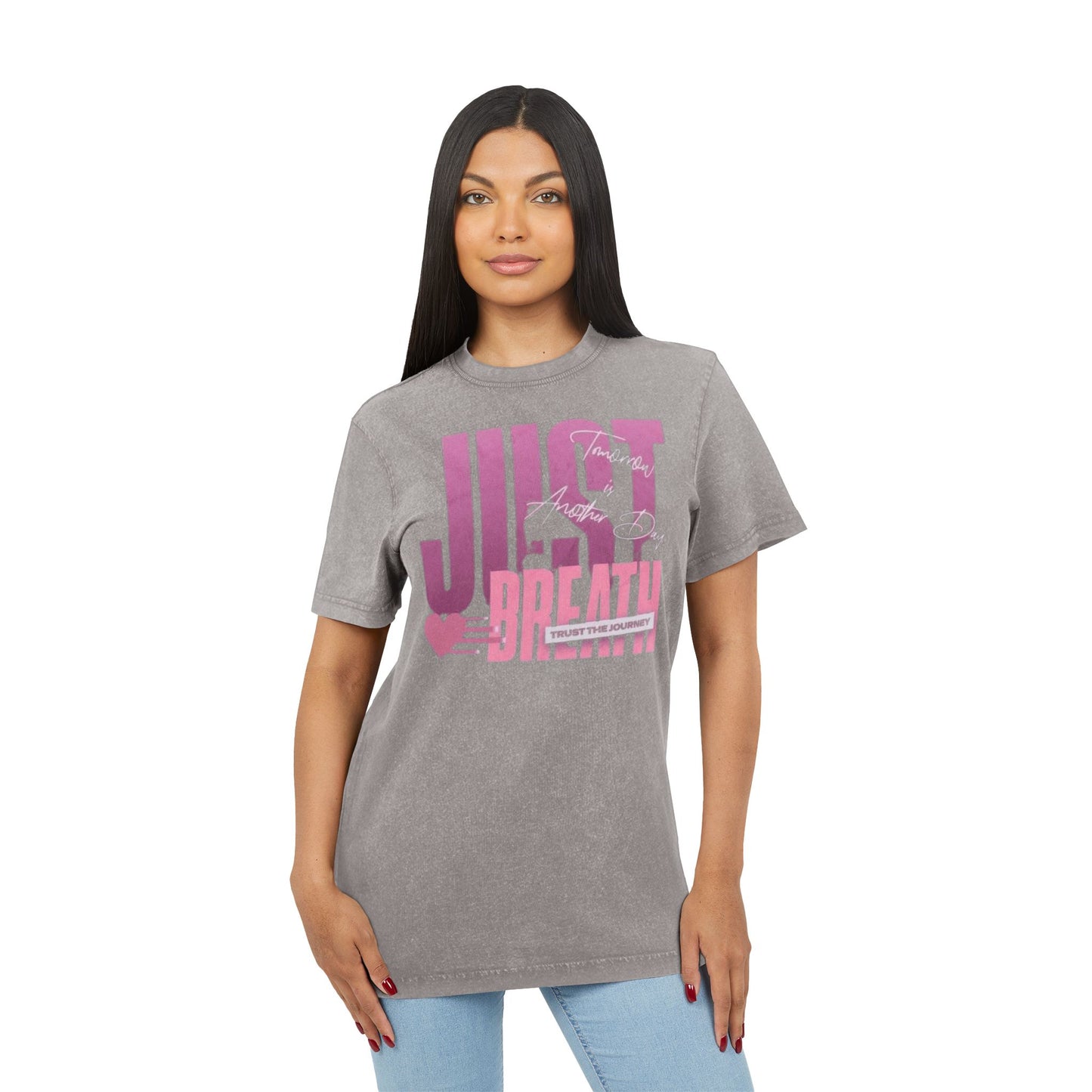 Just Breathe Acid-Wash Tee  Relaxed Pink Graphic T-Shirt