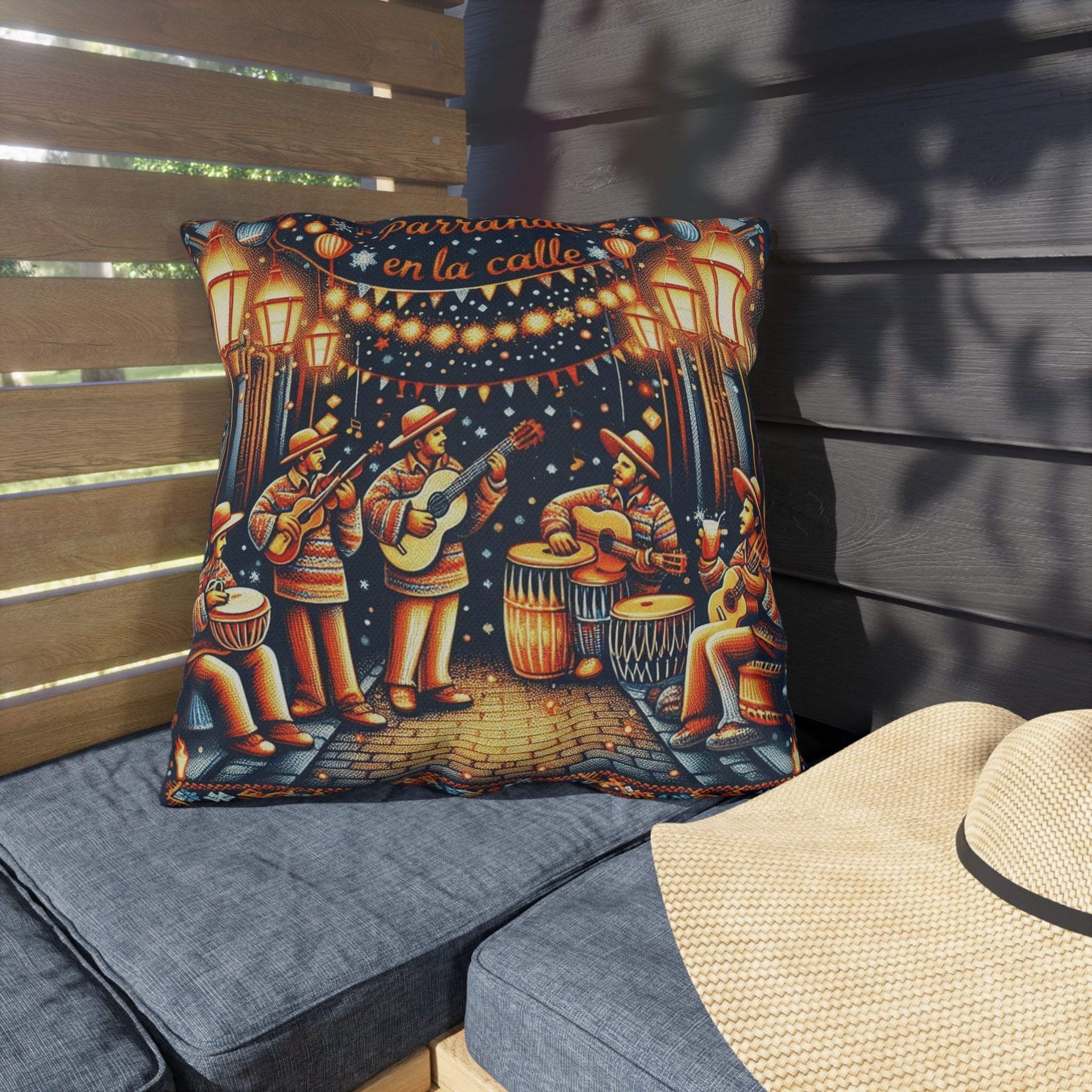 Puerto Rico Culture Pillow Outdoor Pillow  Parranda en la Calle Latin Street Music Festival Throw Pillow