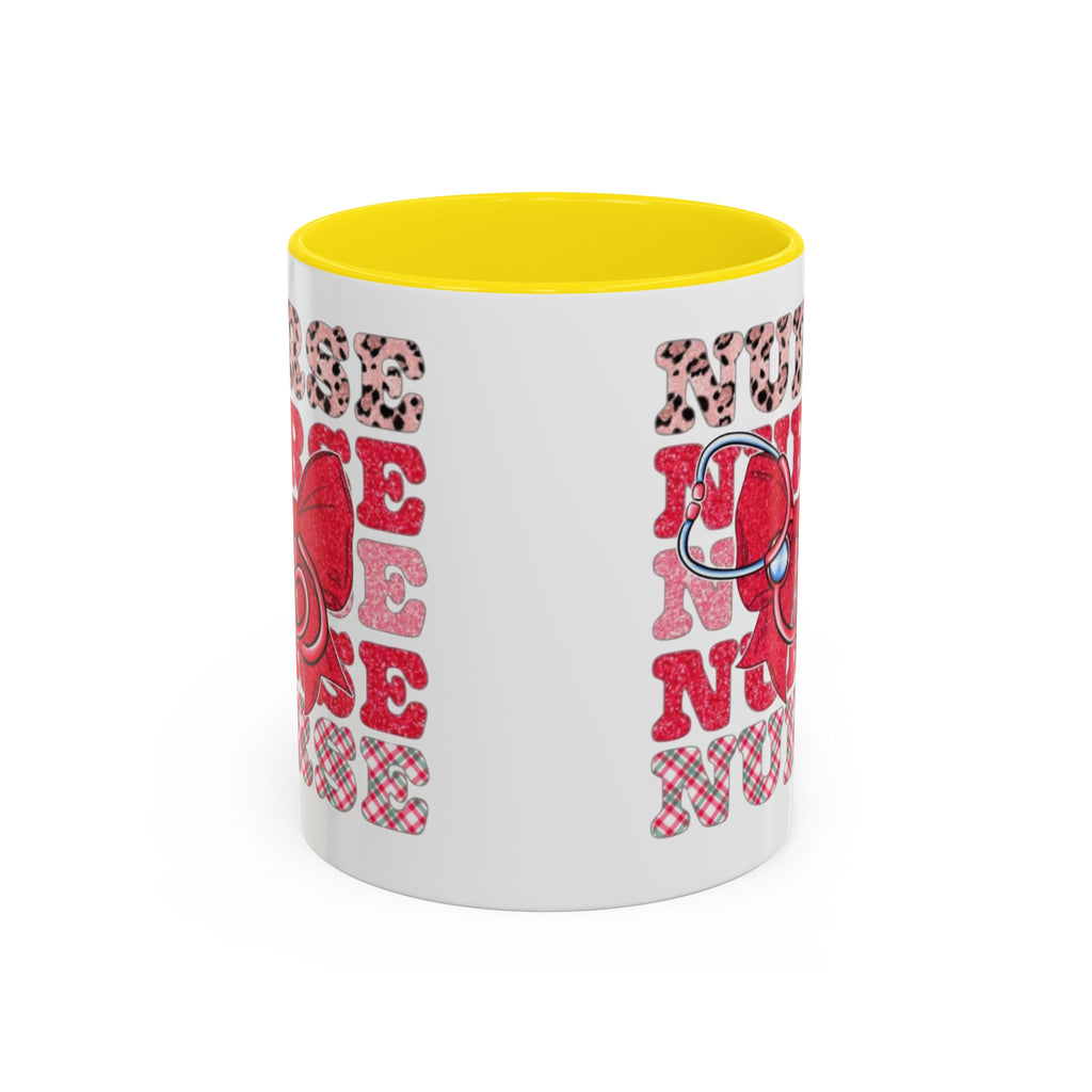Nurse Stethoscope Bow Accent Coffee Mug — Cute Leopard & Plaid Healthcare Gift (11/15oz) Medical Christmas Mug