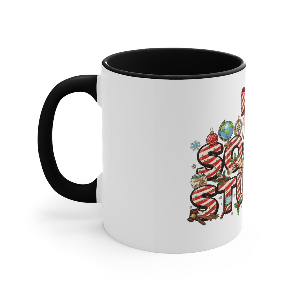 Social Studies Teacher Christmas Mug, Festive Candy-Stripe Holiday Coffee Cup School Staff Christmas Mug Collection,