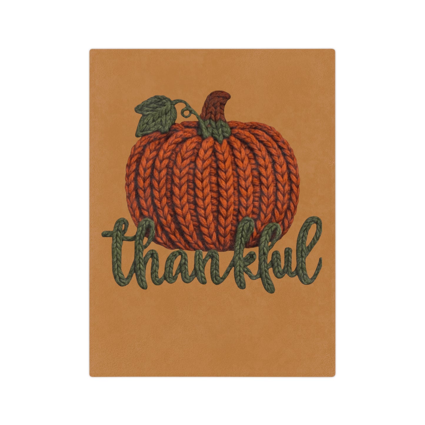 Holiday Christmas Blanket, Thankful Knit Pumpkin Velveteen Blanket