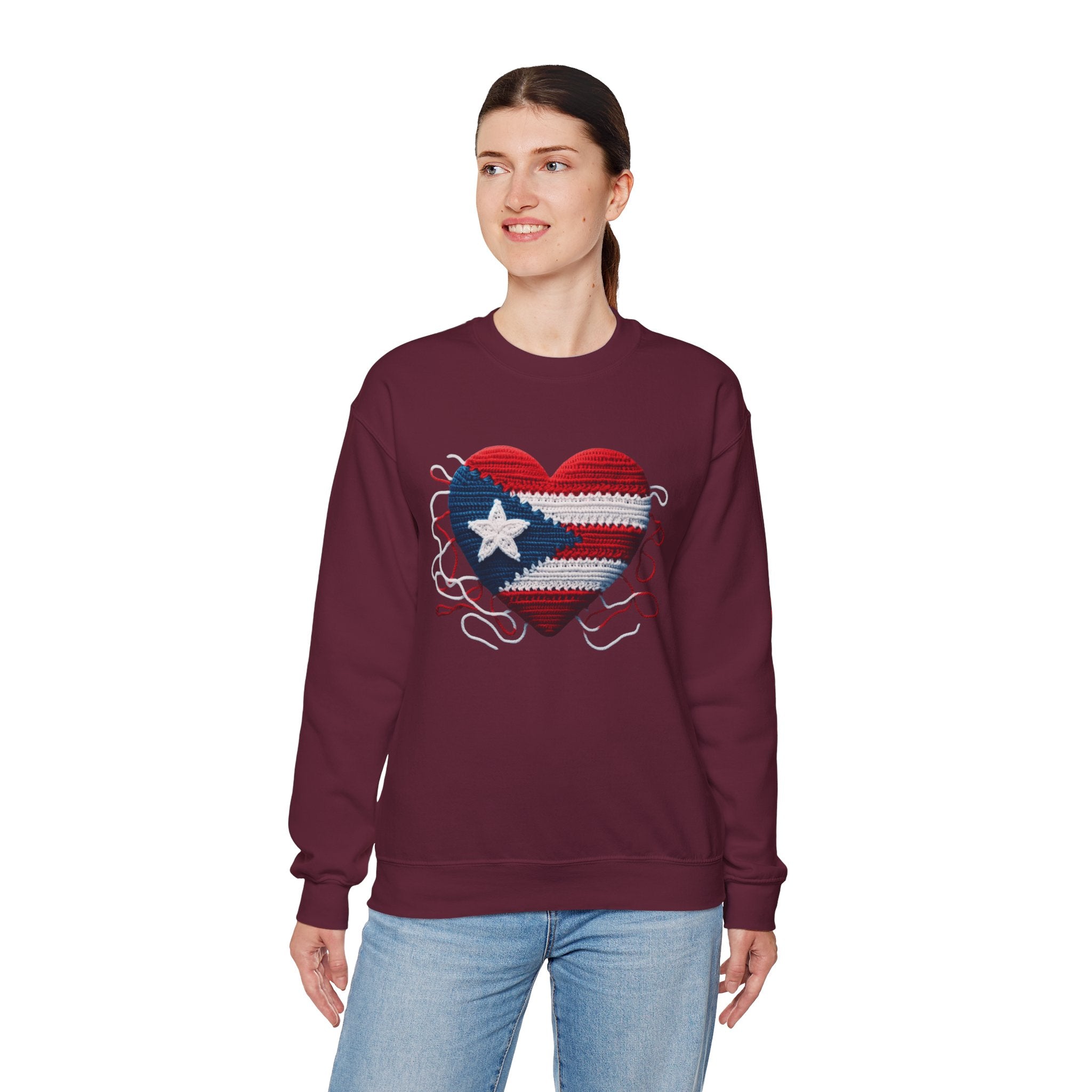 Puerto Rico Heart Crewneck Sweatshirt  Puerto Rican Flag Heart Knit Design