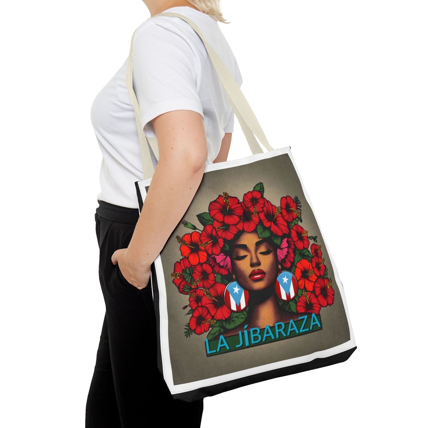 La Jíbara Tote Bag — Puerto Rican Floral Portrait Canvas Tote Puerto Rico Christmas Tote