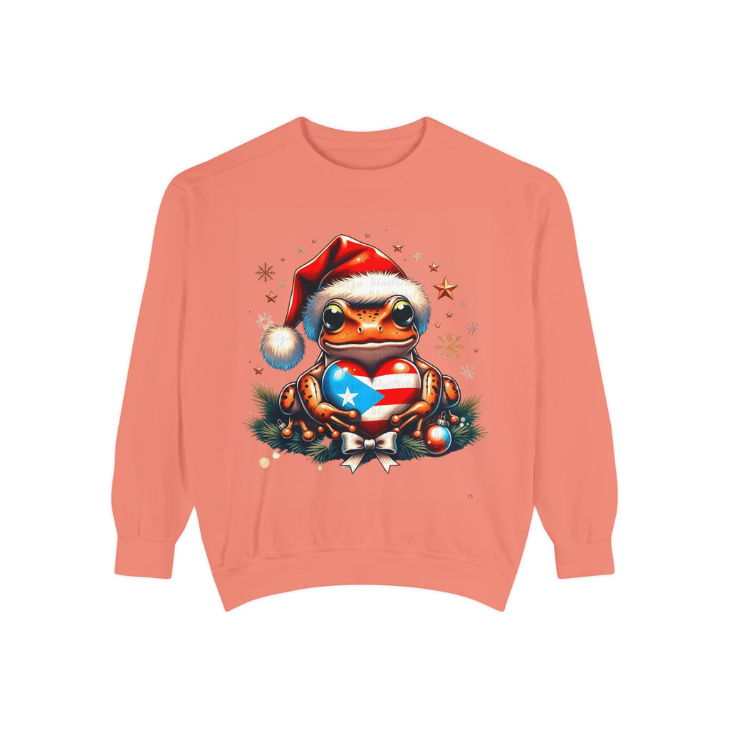 Christmas Coqui Sweatshirt — Cute Santa Frog Holding Ornament Holiday Sweater