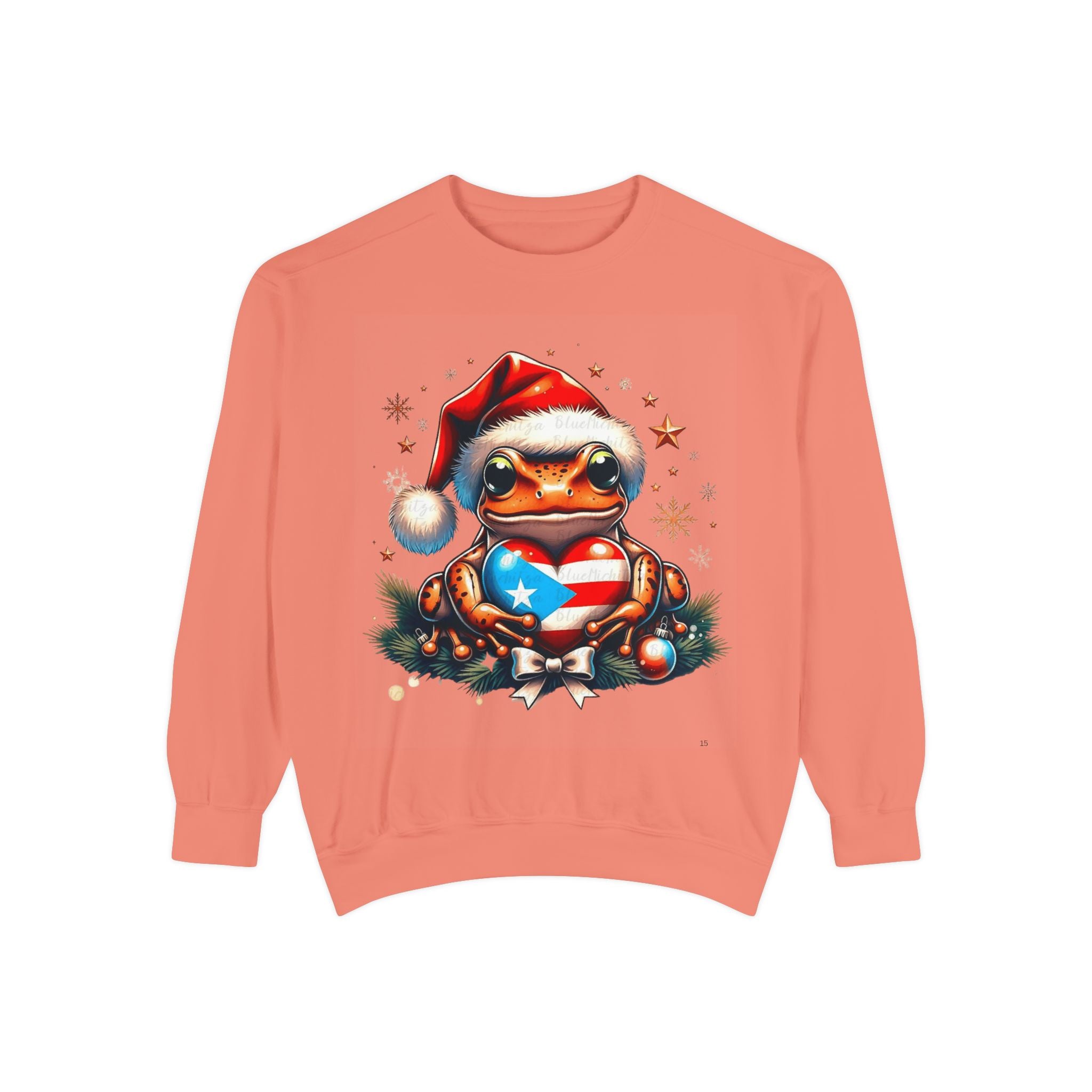 Christmas Coqui Sweatshirt — Cute Santa Frog Holding Ornament Holiday Sweater