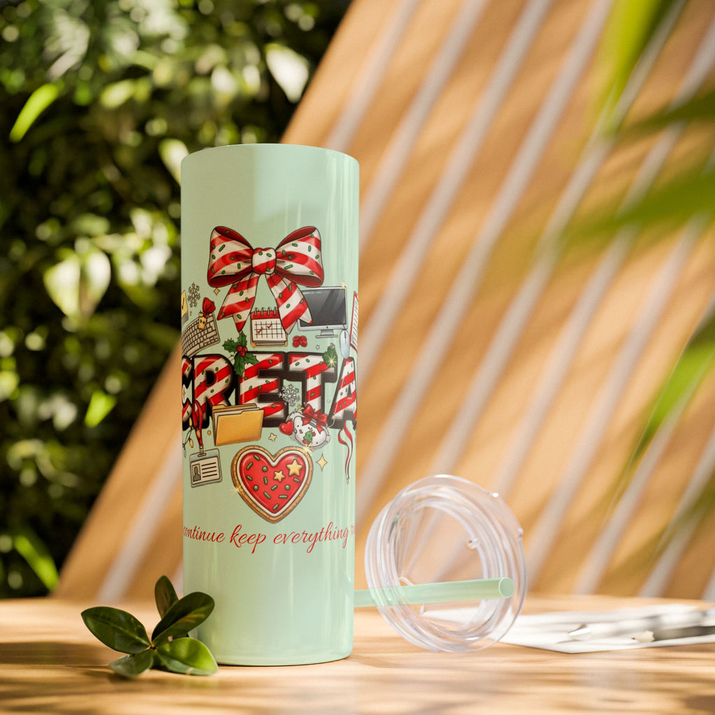 Christmas mug for the office team who keeps everything running smoothly. Candy Cane Christmas Office Secret Santa Design, 20oz with Straw