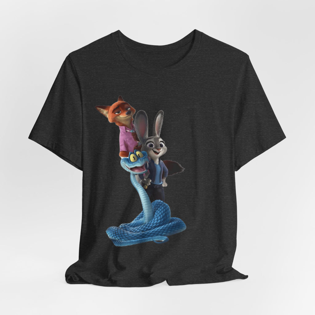 Animated Character Tee — Cute Fox & Bunny Stack Graphic T-Shirt  cartoon-style Christmas artwork