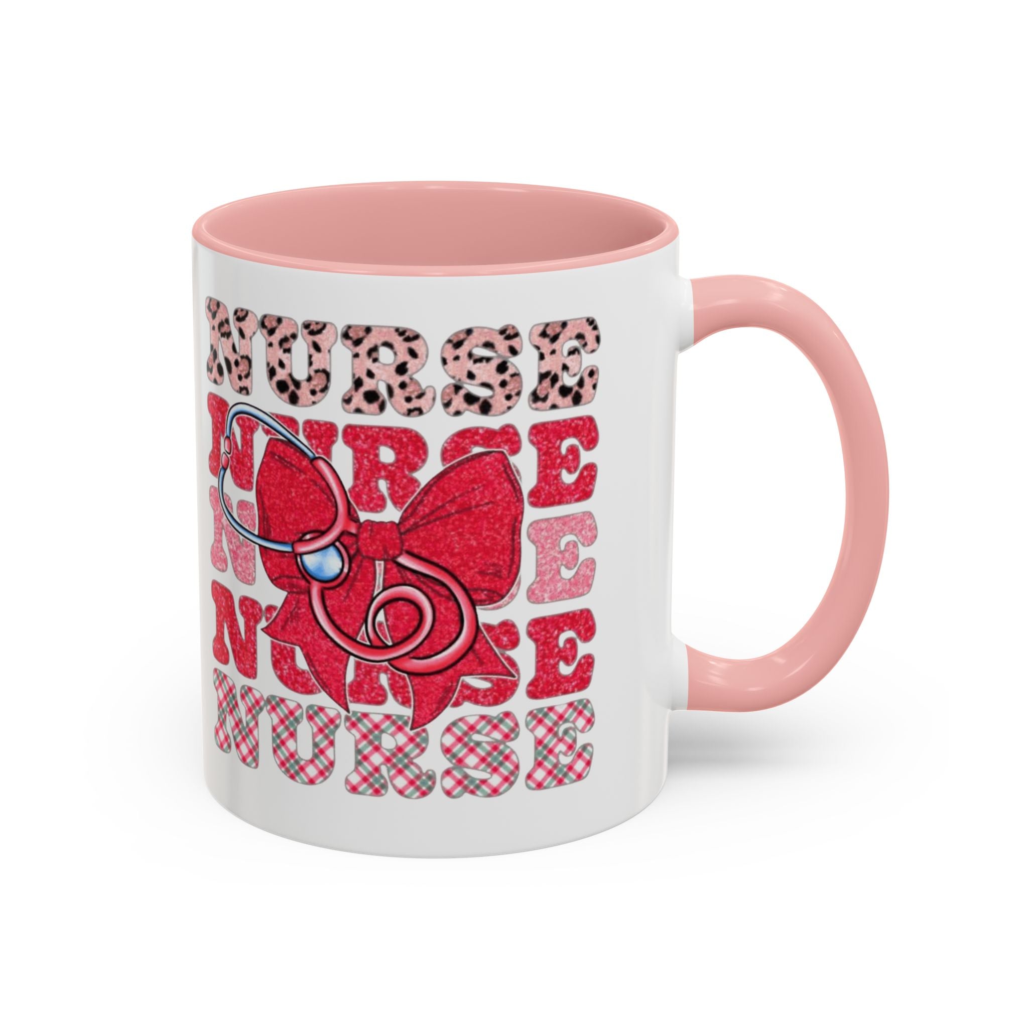 Nurse Stethoscope Bow Accent Coffee Mug — Cute Leopard & Plaid Healthcare Gift (11/15oz) Medical Christmas Mug