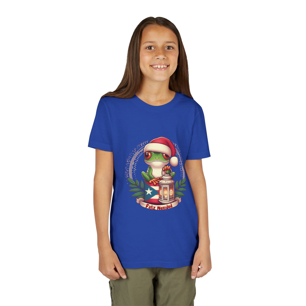 Kids Tee Cute Frog with Puerto Rican Flag & Lantern (Feliz Navidad)