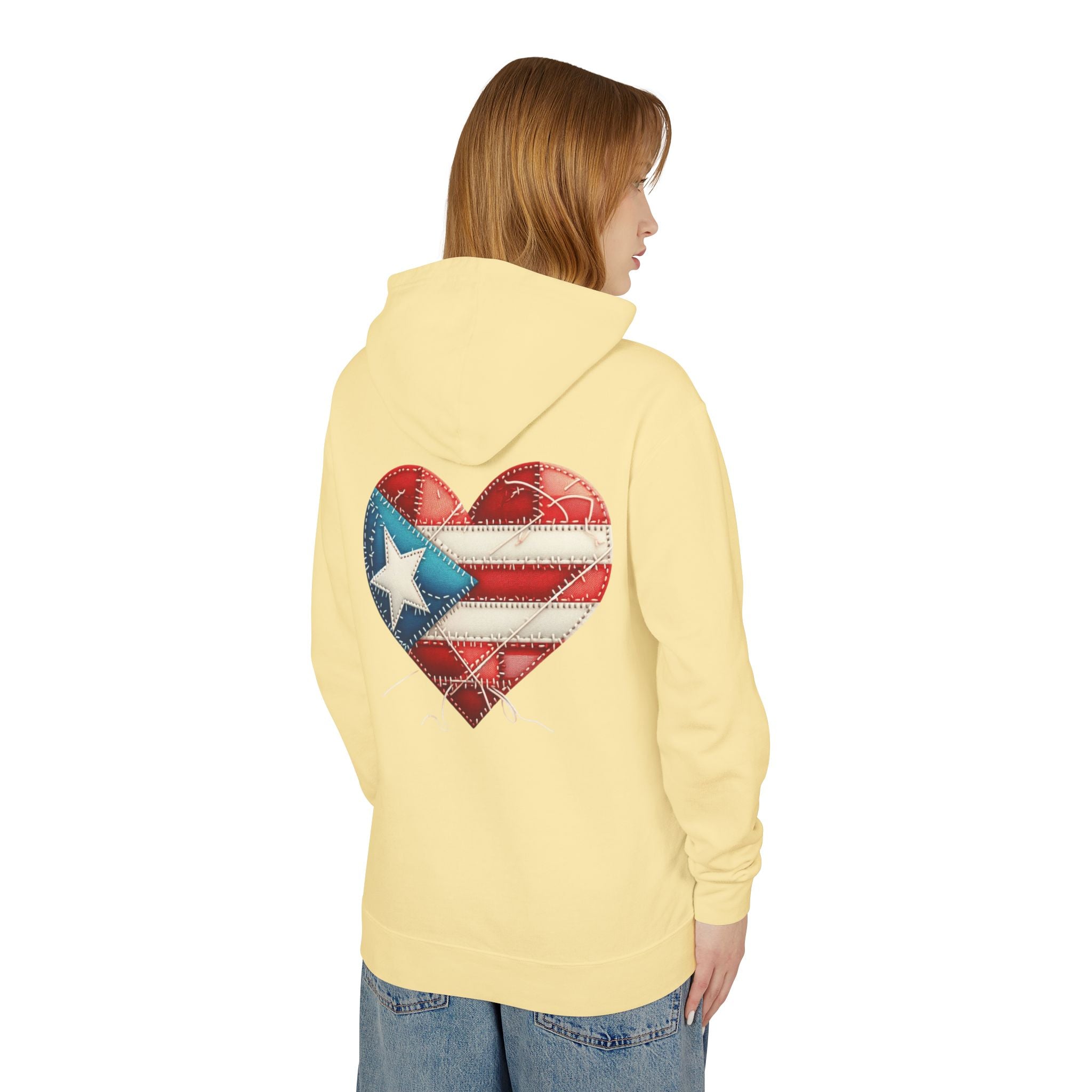 Jíbara Hoodie — Puerto Rican Heart Flag Lightweight Hooded Sweatshirt