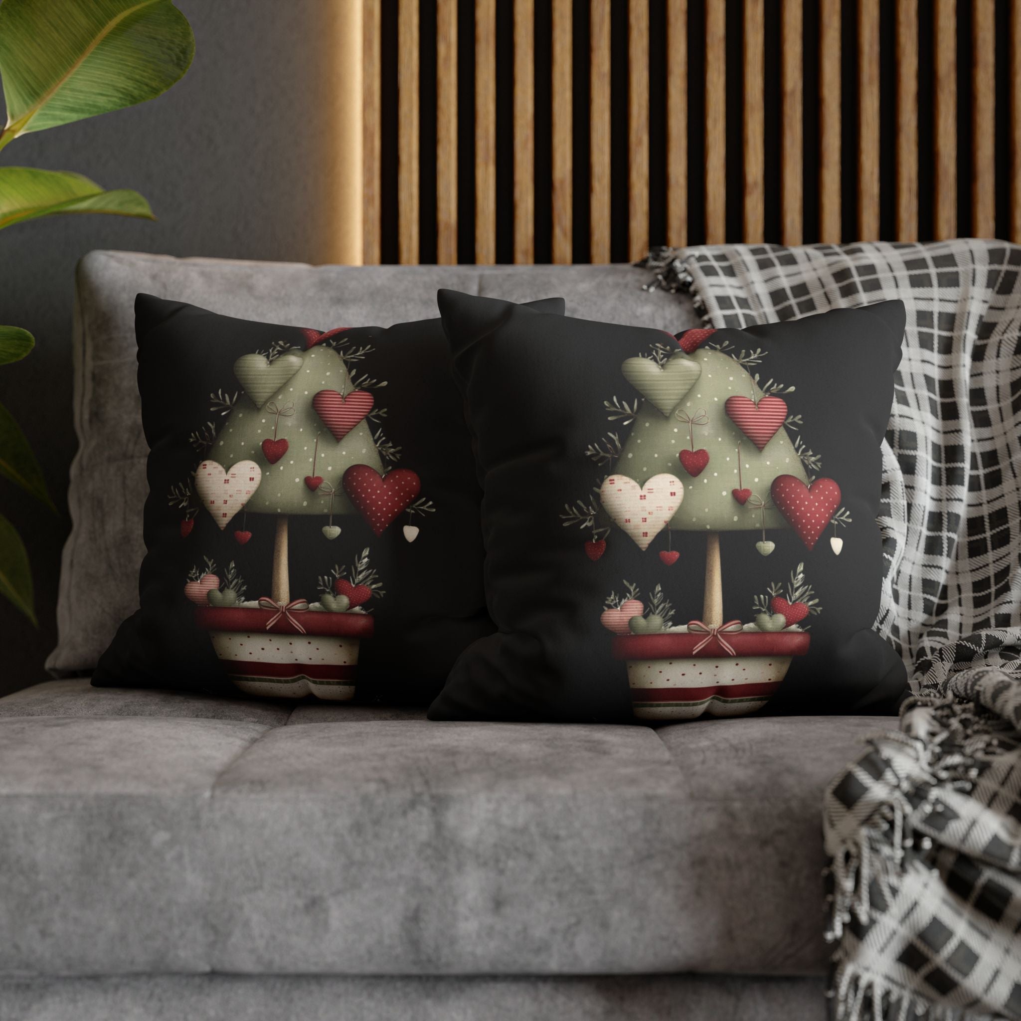 Valentine Heart Topiary Faux Suede Pillowcase CHRISTMAS PILLOW DÉCOR