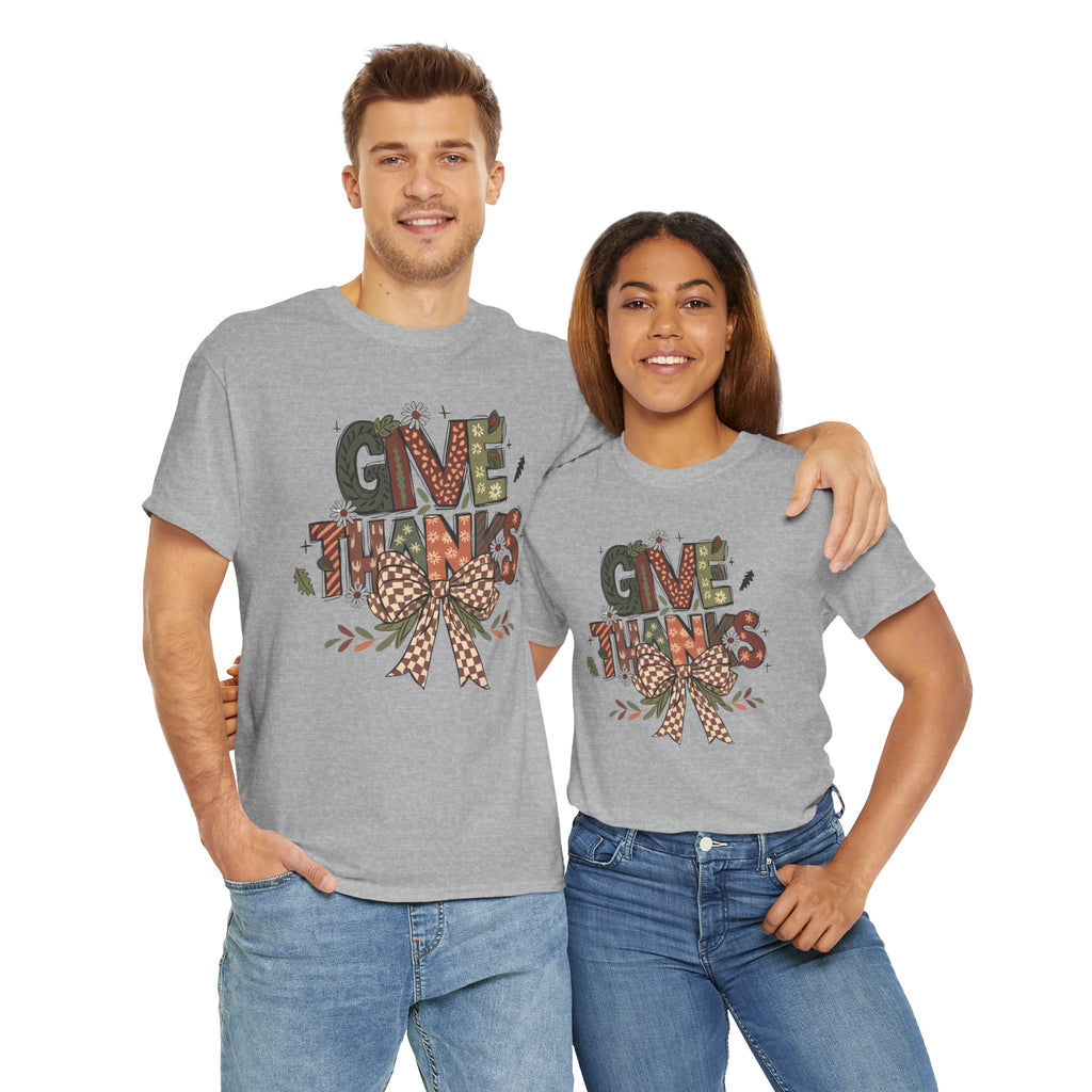 Give Thanks Tee Thanksgiving Graphic T-Shirt with Rustic Bow Design