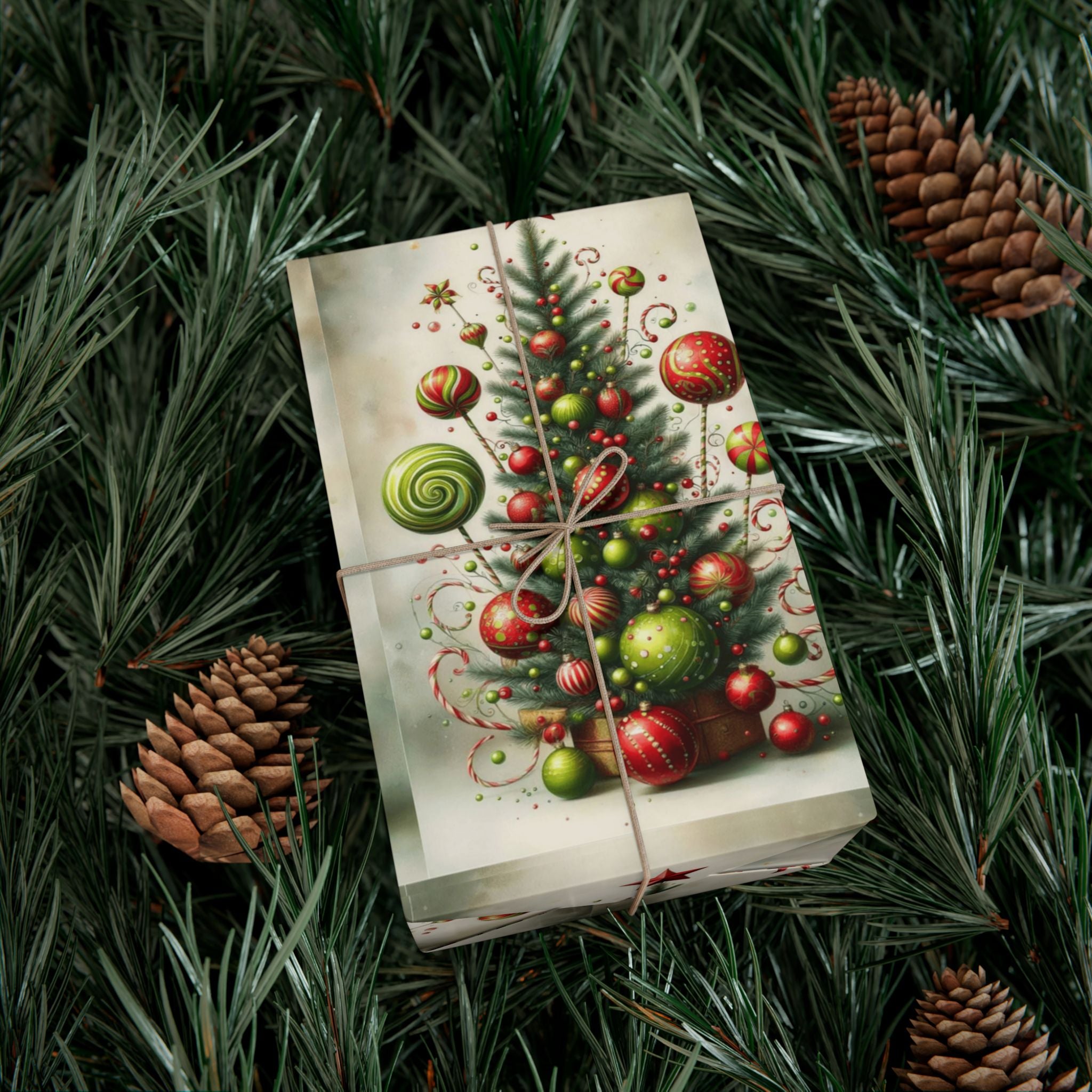 Christmas Tree Ornament Gift Wrap Paper — Vintage Holiday Wrapping Sheets