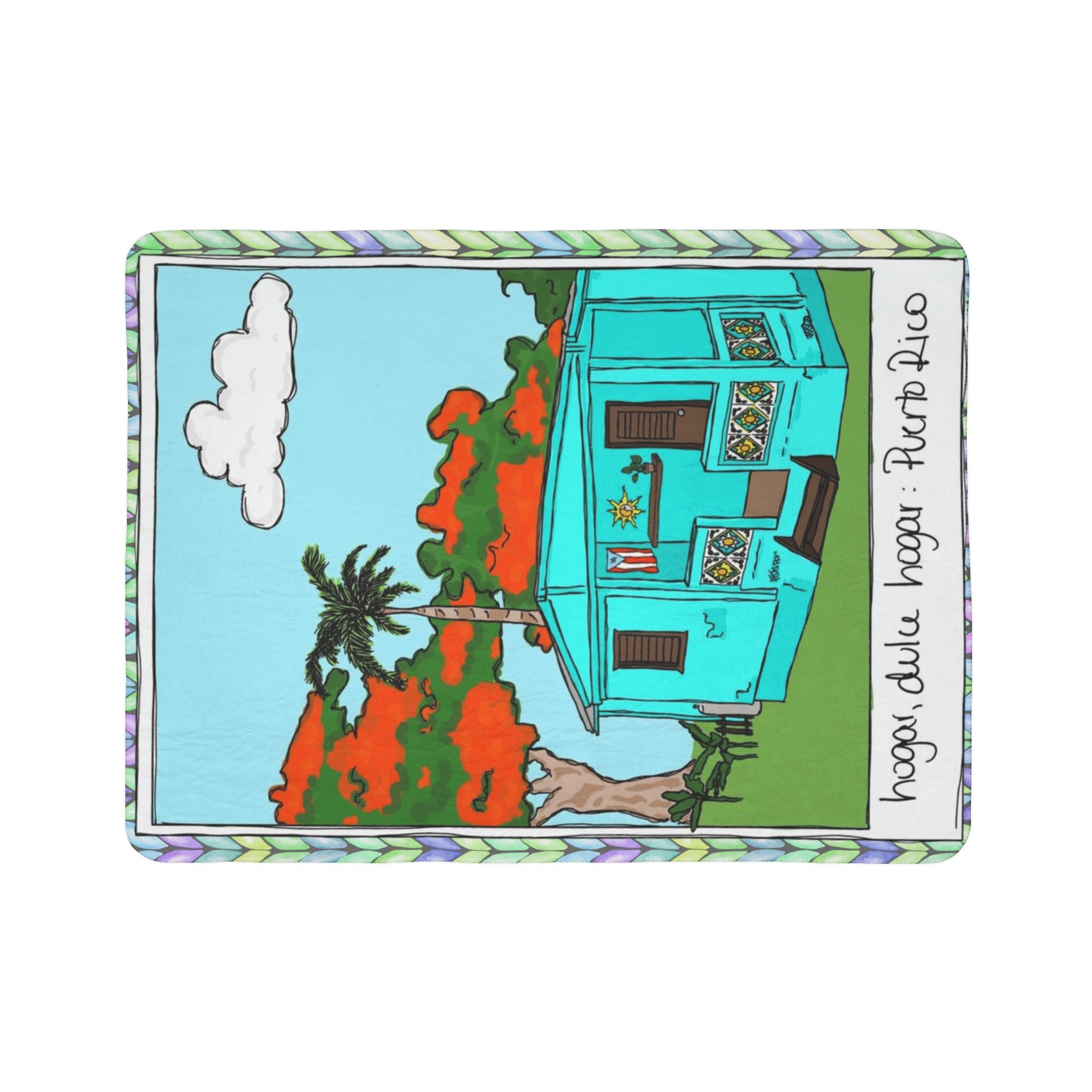 Isla del Encanto Navidad Throw Tropical Cottage Sherpa Blanket  Puerto Rico Coquí Vibes Fleece Throw