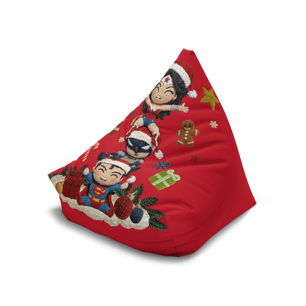 Holiday Superhero Bean Bag Cover — Festive Red Wonder Woman & Superman Knit Design