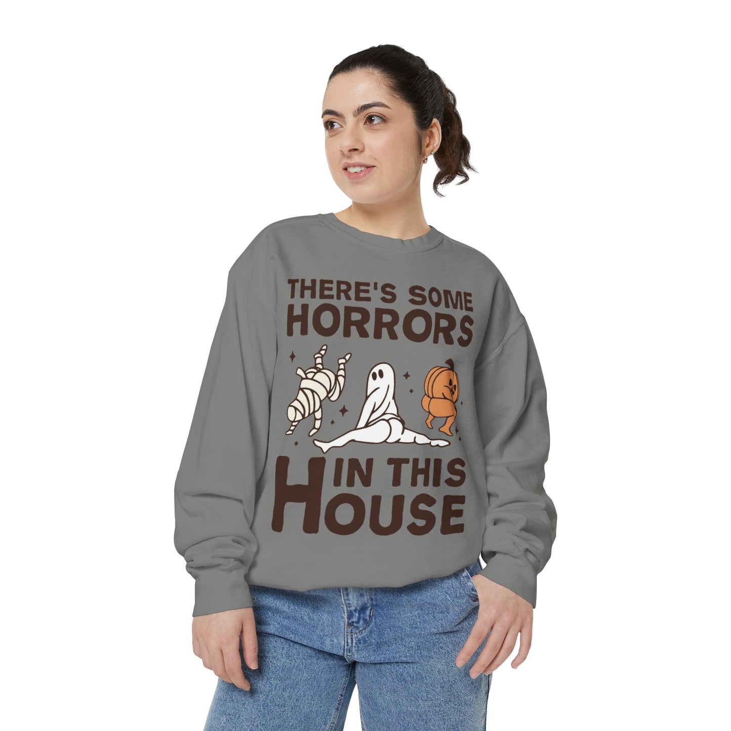 Halloween Themed Unisex Sweatshirt - Fun Ghosts & Mummy Design for Fall, Cozy Casual Wear, Halloween Party, Gift for Friends, Autumn Vibes
