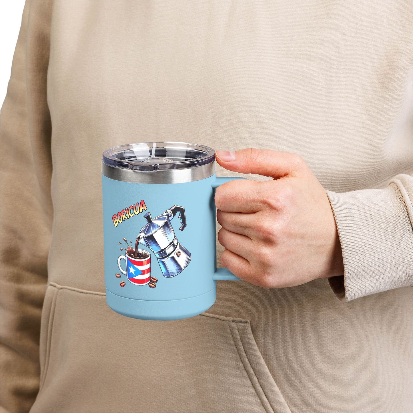 Puerto Rican Coffee Mug Tumbler, 15oz | Great Gift for Coffee Lovers, Unique Kitchen Decor, Perfect for Birthdays & Holidays