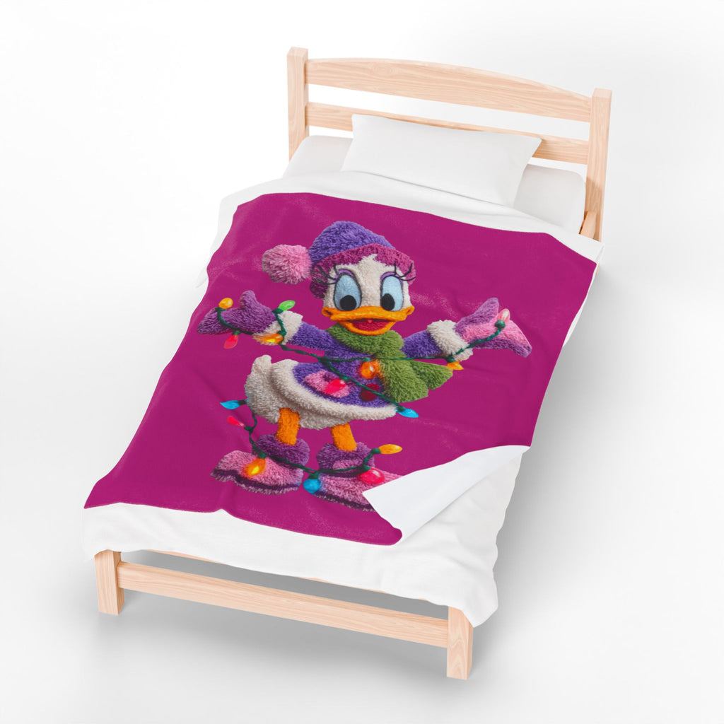 Daisy Duck Holiday Velveteen Plush Blanket — Cozy Christmas Lights Throw for Kids & Fans