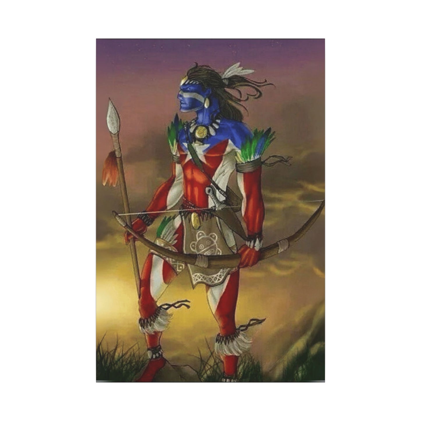 Borikén Rooted in Culture, Radiating Power Tribal Puerto Rico Warrior Canvas Art, Taino Wall Decor, Boho, Unique Gift for Collectors, Cultural Prints