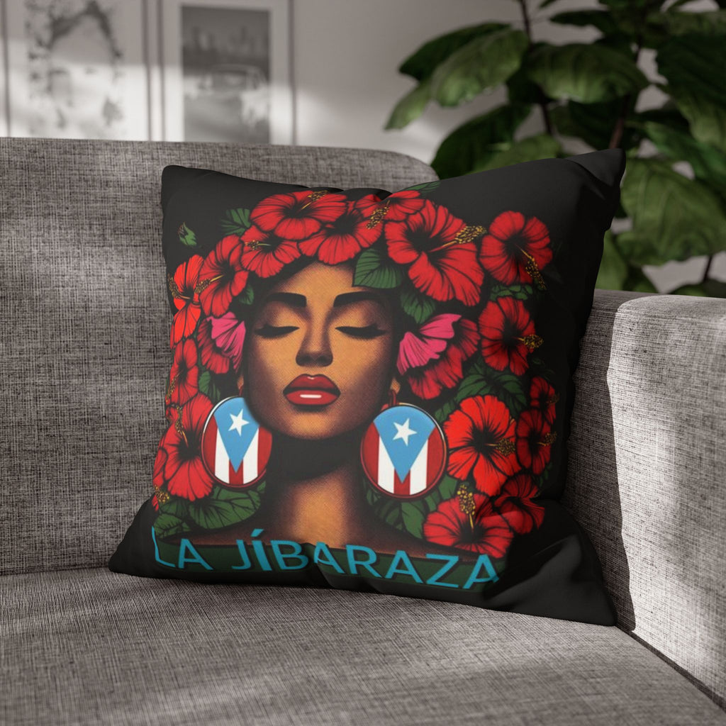 La Jíbara Pillowcase – Puerto Rican Floral Hair Art Square Pillow  Puerto Rico Culture Pillow
