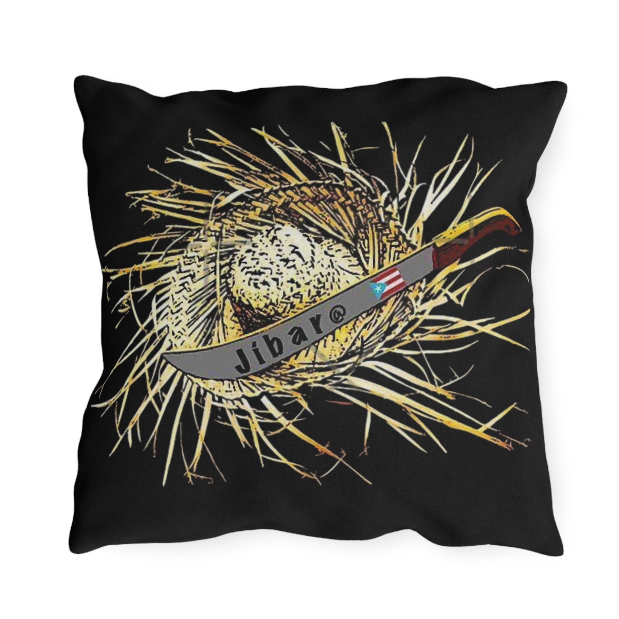 Puerto Rico Culture Pillow Outdoor Pillow – Rustic Straw Hat & Machete Design (Jibaro)