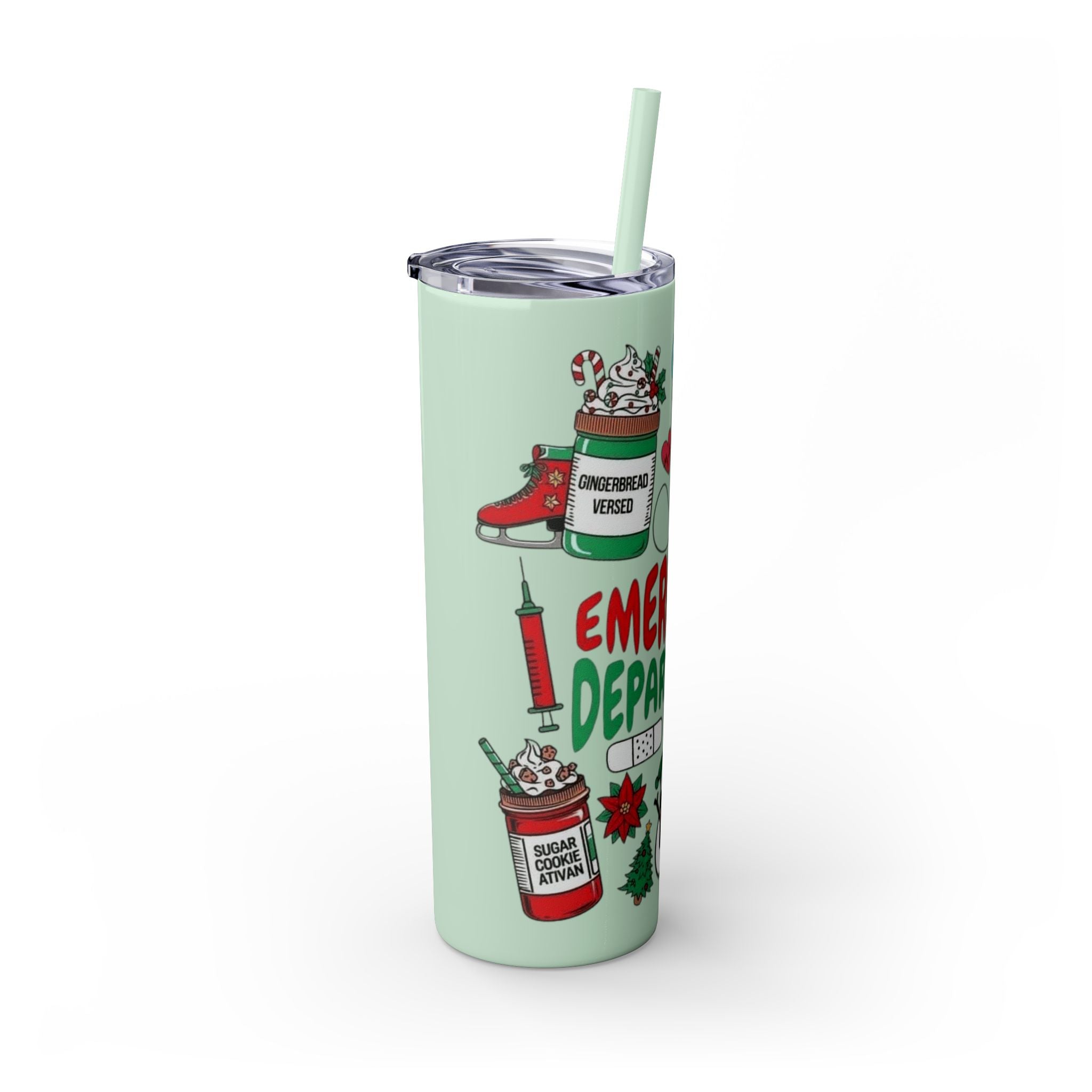 Emergency Department Nurse Christmas Skinny Tumbler - 20oz Holiday Medical Travel Cup with Straw Medical Christmas Mug