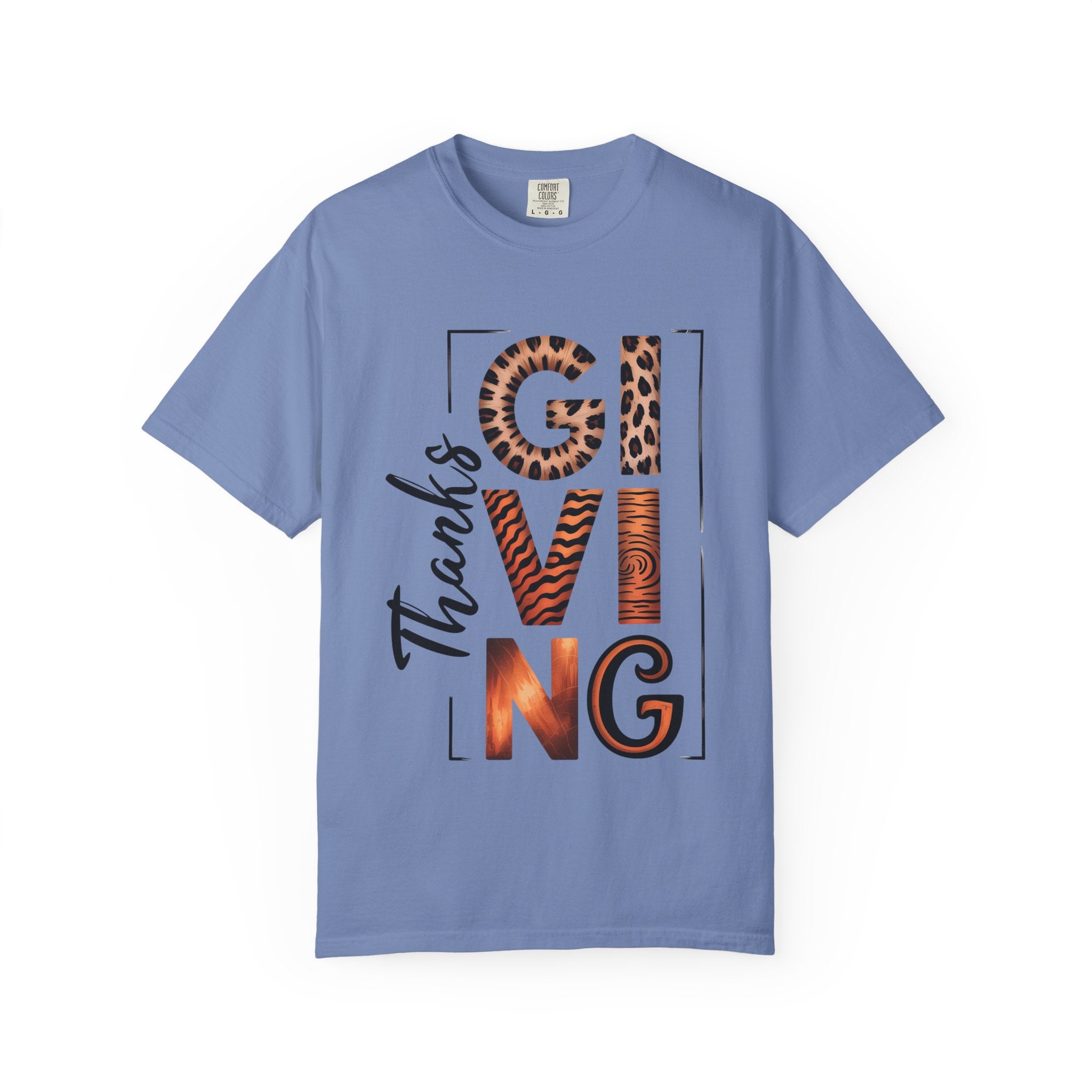 Fall T-Shirts and Sweatshirts Collection Giving Thanks T-Shirt Thanksgiving Graphic Tee with Leopard & Wood Pattern Letters