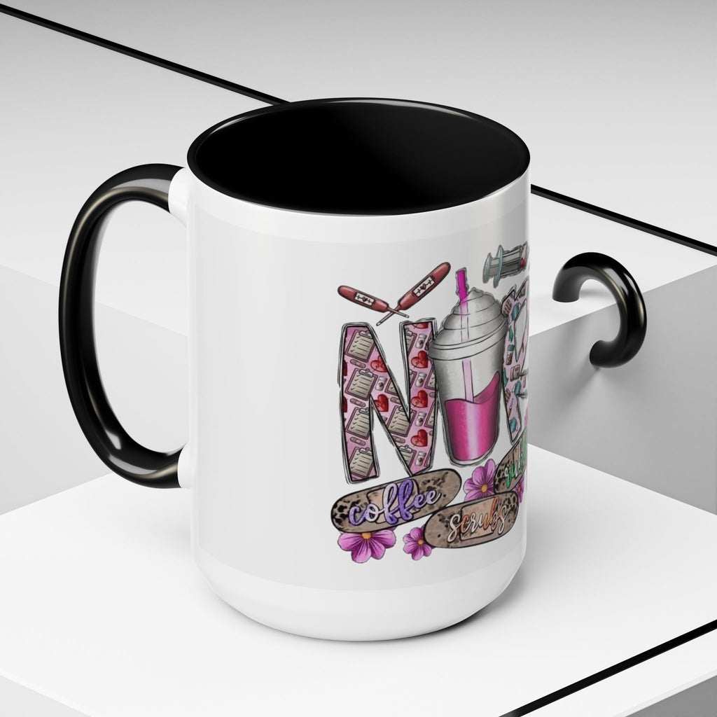 Nurse Love Coffee Mug  Cute Floral Medical Stethoscope & Syringe Design (11/15oz) Medical Christmas Mug