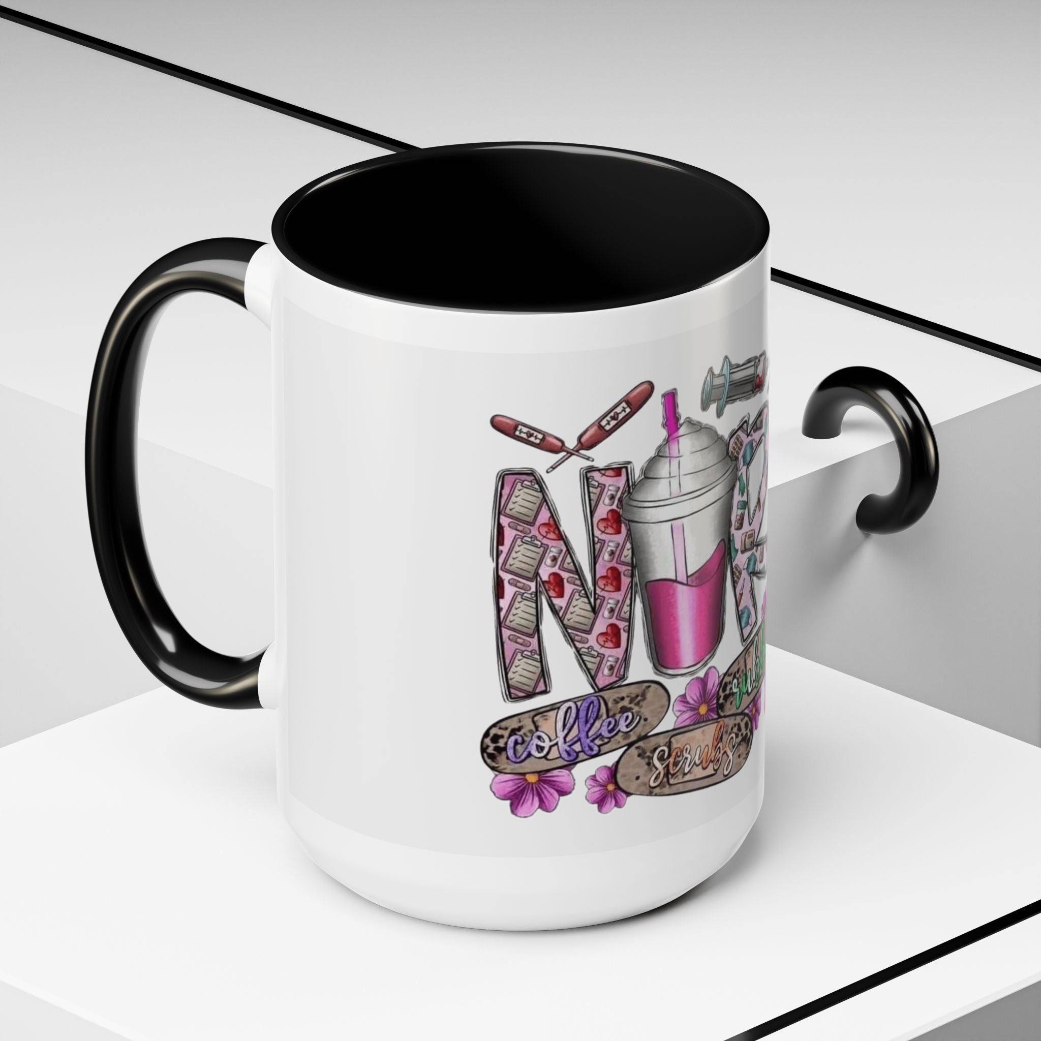 Nurse Love Coffee Mug  Cute Floral Medical Stethoscope & Syringe Design (11/15oz) Medical Christmas Mug