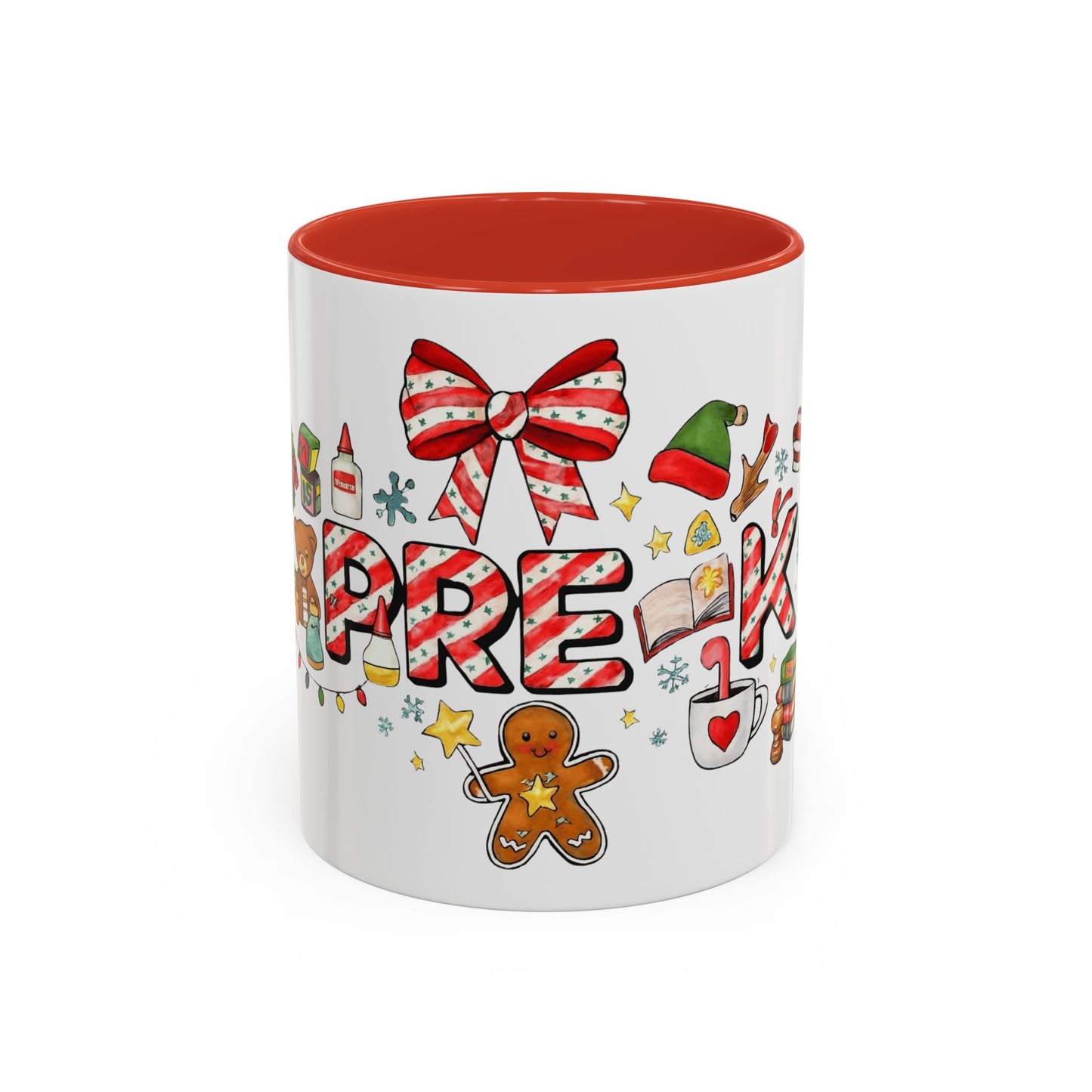 Holiday Teacher Coffee Mug 'PRE-K' Festive Gingerbread & Candy Cane Design (11/15oz) School Staff Christmas Mug Collection