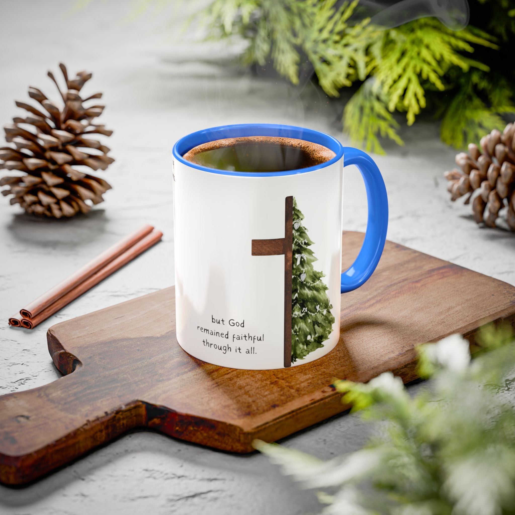 Christian Cross & Pine Tree Mug — Faith Reminder Coffee Cup (11oz/15oz)