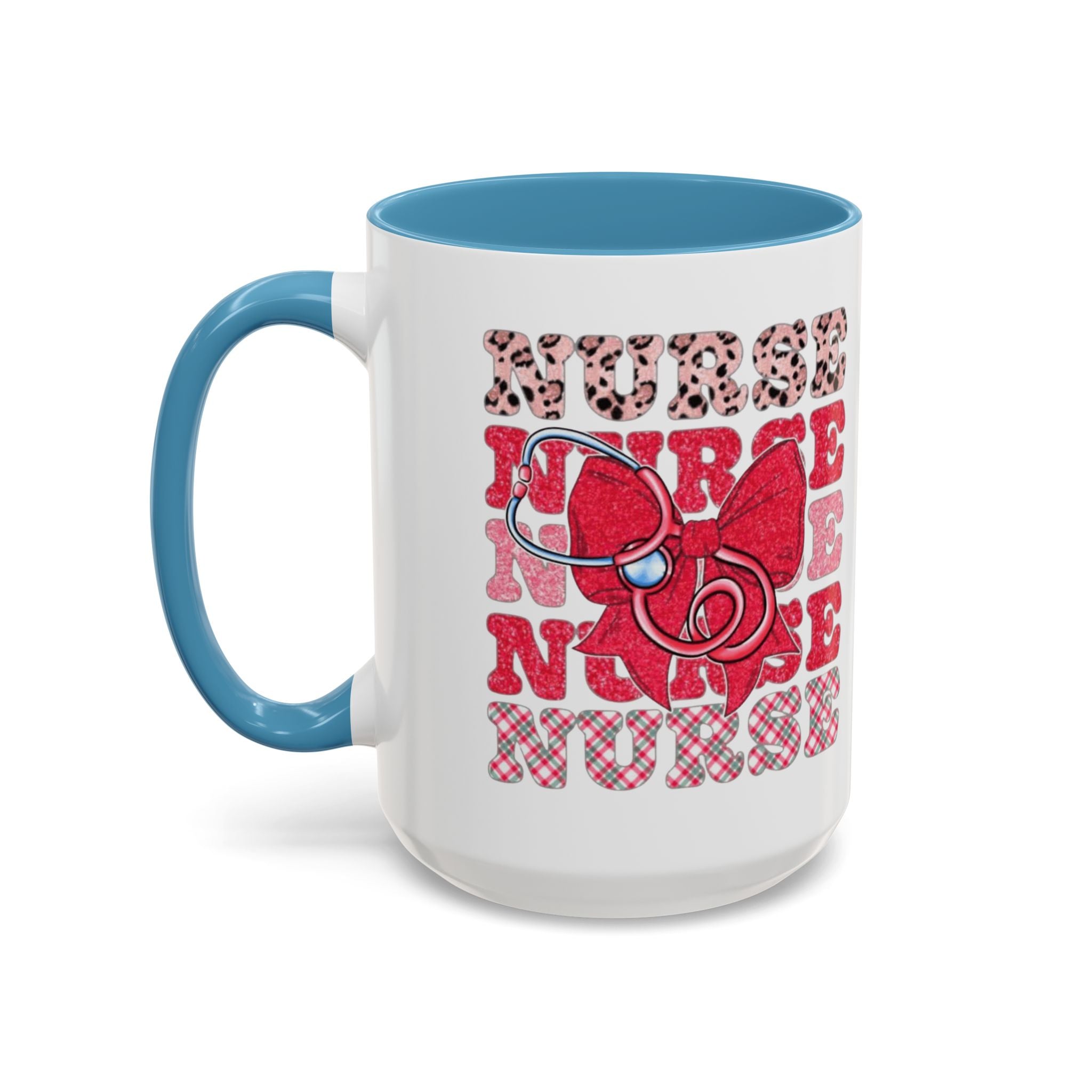 Nurse Stethoscope Bow Accent Coffee Mug — Cute Leopard & Plaid Healthcare Gift (11/15oz) Medical Christmas Mug