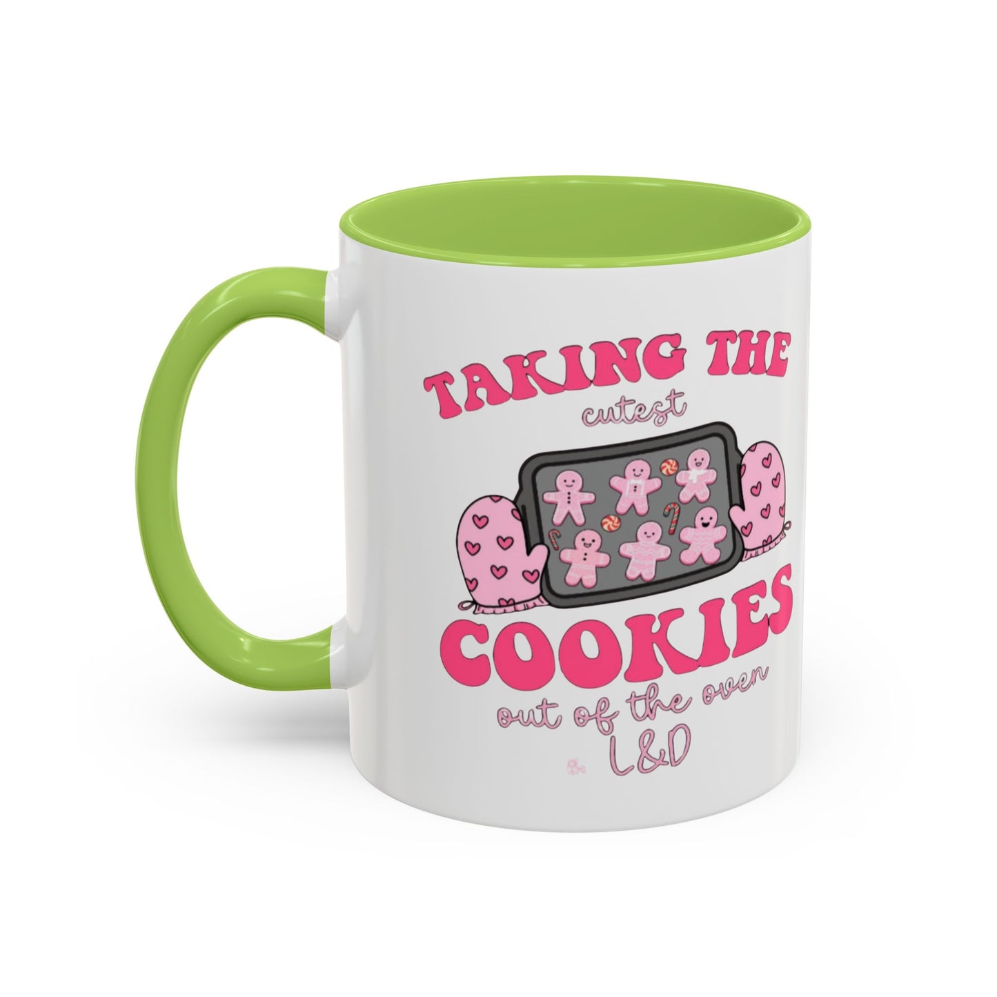 Accent Coffee Mug — "Taking the Cookies" Cute Pink Baking Design Coffee Cup for Fun Celebrations