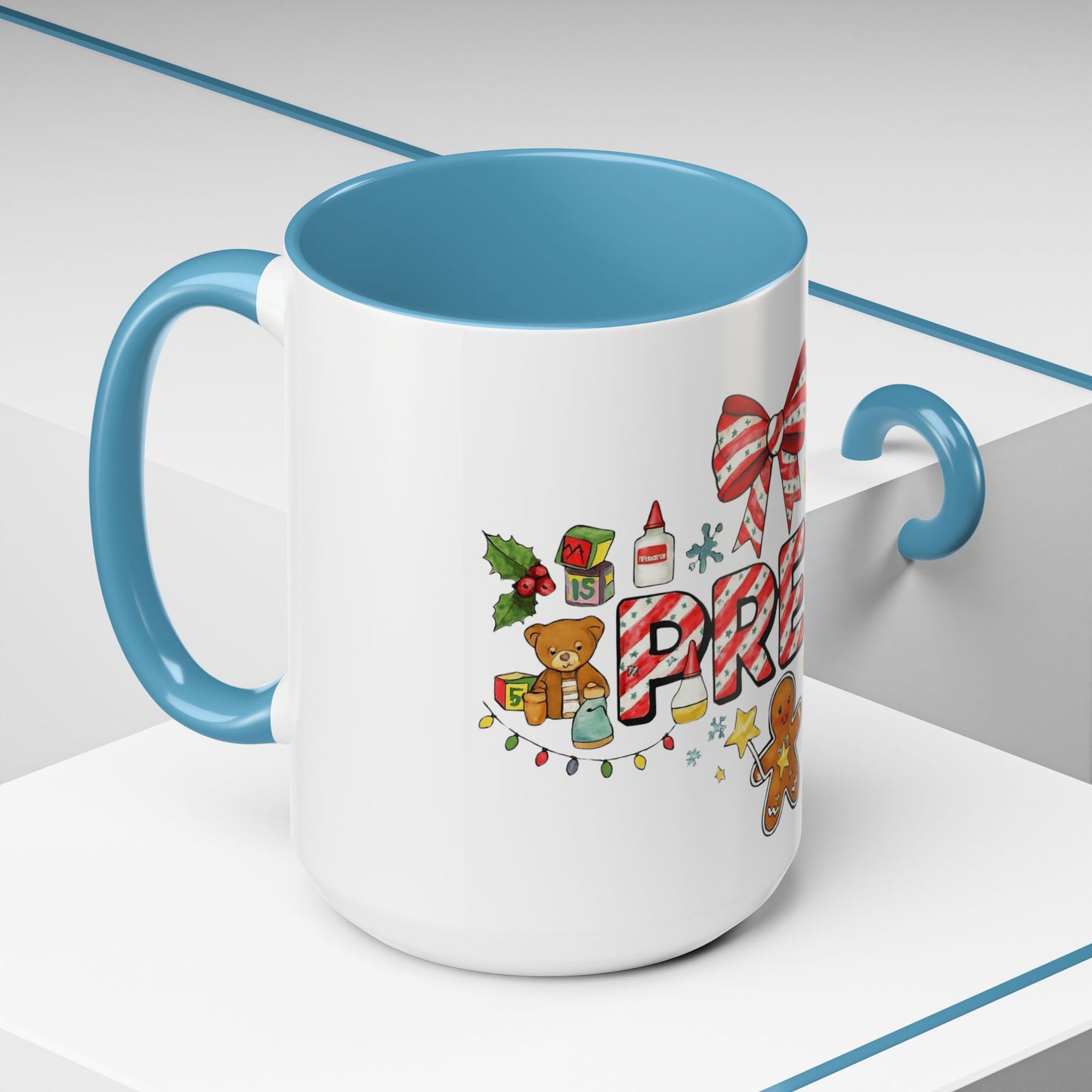 Holiday Teacher Coffee Mug 'PRE-K' Festive Gingerbread & Candy Cane Design (11/15oz) School Staff Christmas Mug Collection