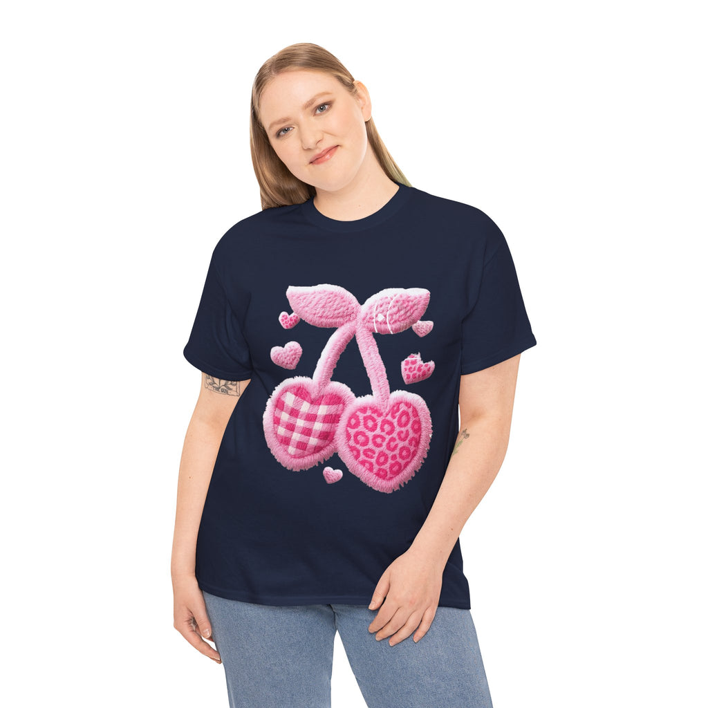 Pink Heart Cherries Tee  LOVE Graphic Valentine T-Shirt