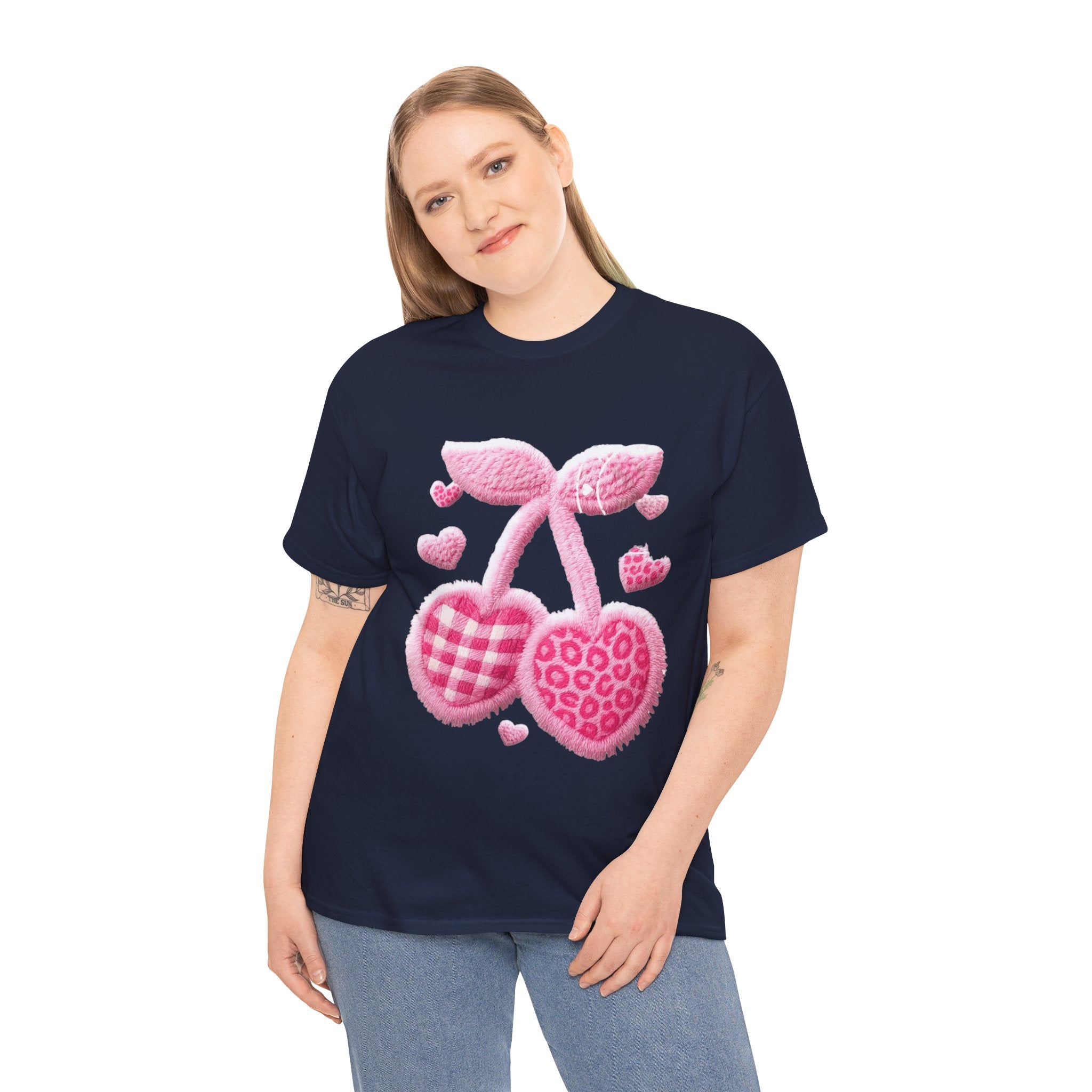 Pink Heart Cherries Tee  LOVE Graphic Valentine T-Shirt