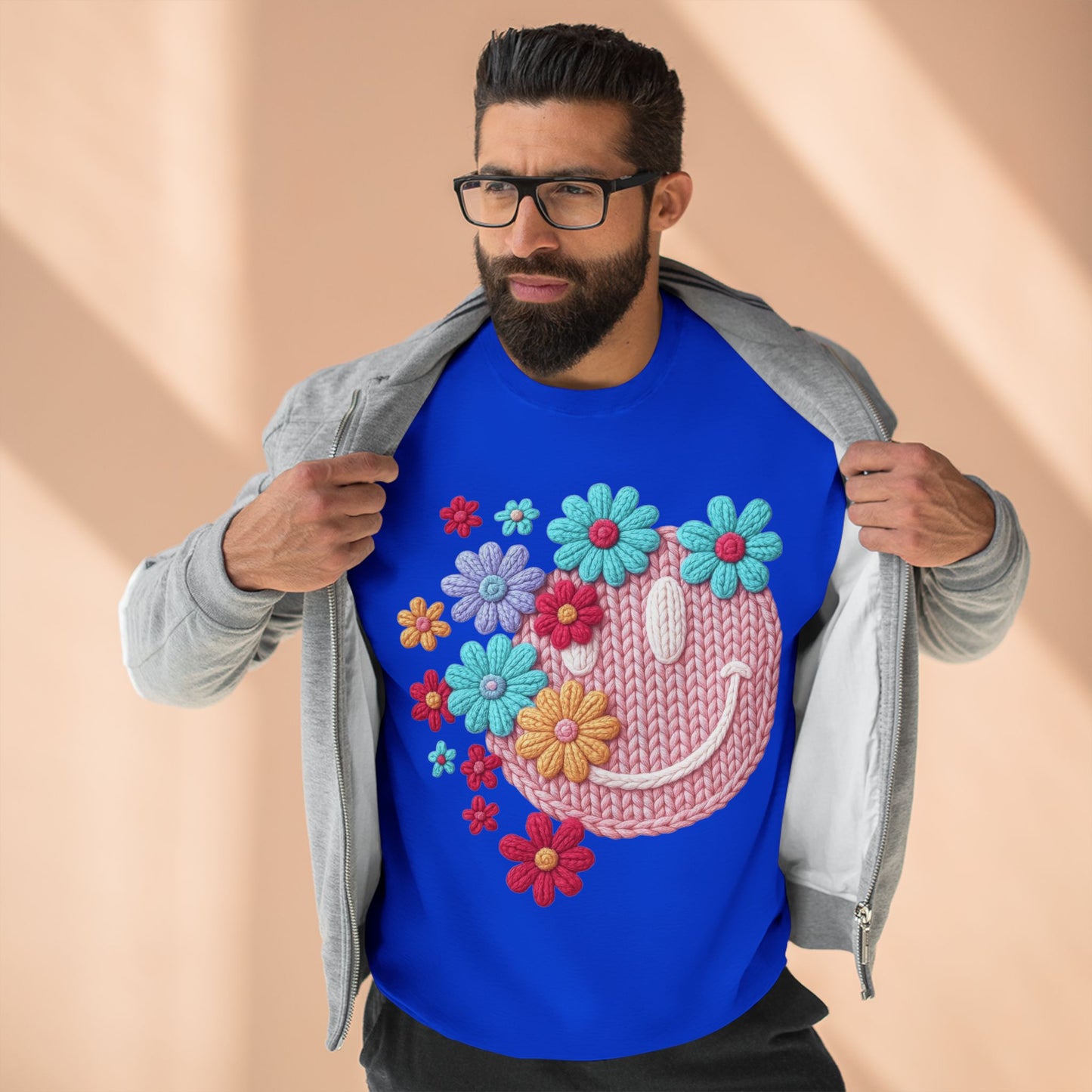 Floral Knit Smile Sweatshirt Cozy, Unbothered