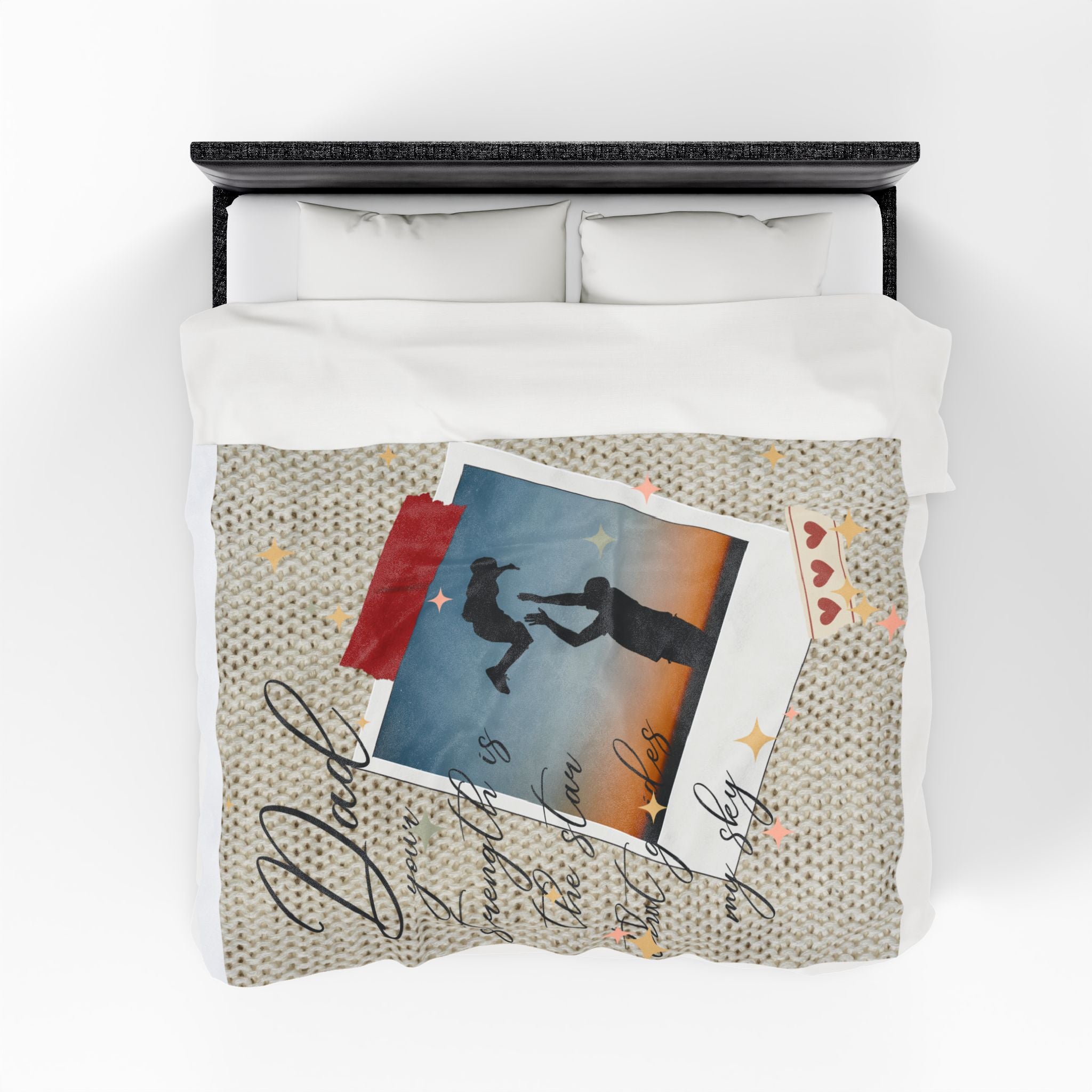 Dad Photo Collage Velveteen Plush Blanket  “Dad, your strength is the star that rules my sky” Great Christmas Gift