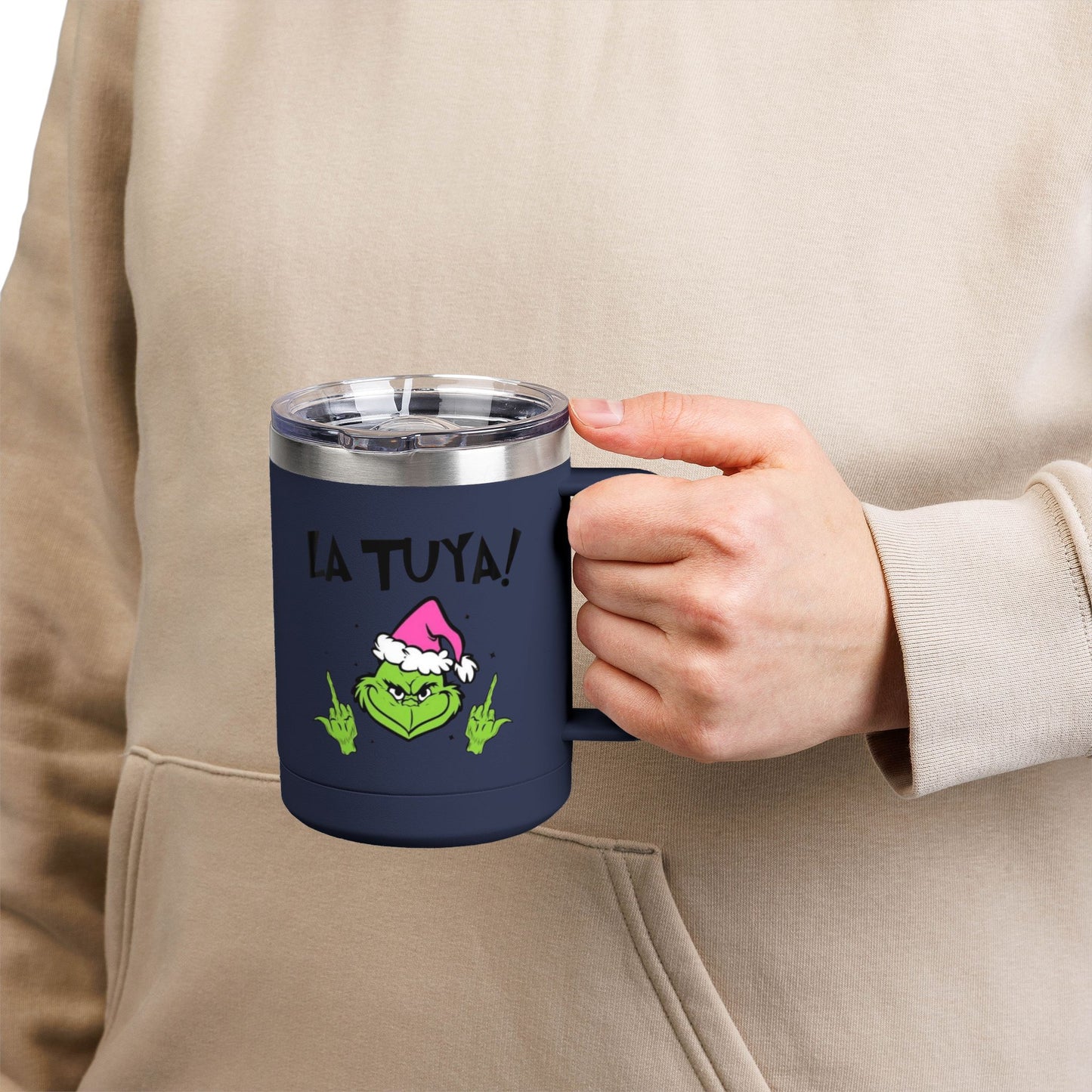 Holiday Grinch Coffee Mug Tumbler - 15oz Vaso / Taza de Acero Inoxidable – Diseño Navideño