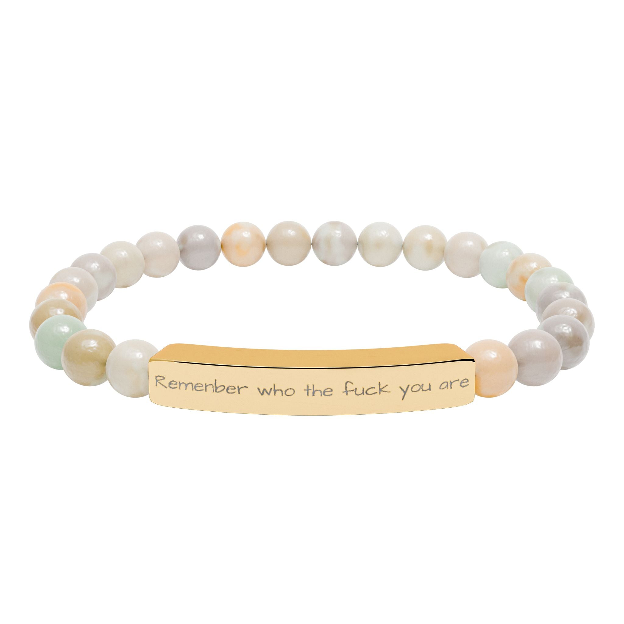 Remenber who you are Engraved Natural Stone Stretch Bracelet – Personalized Bar Bead Bracelet