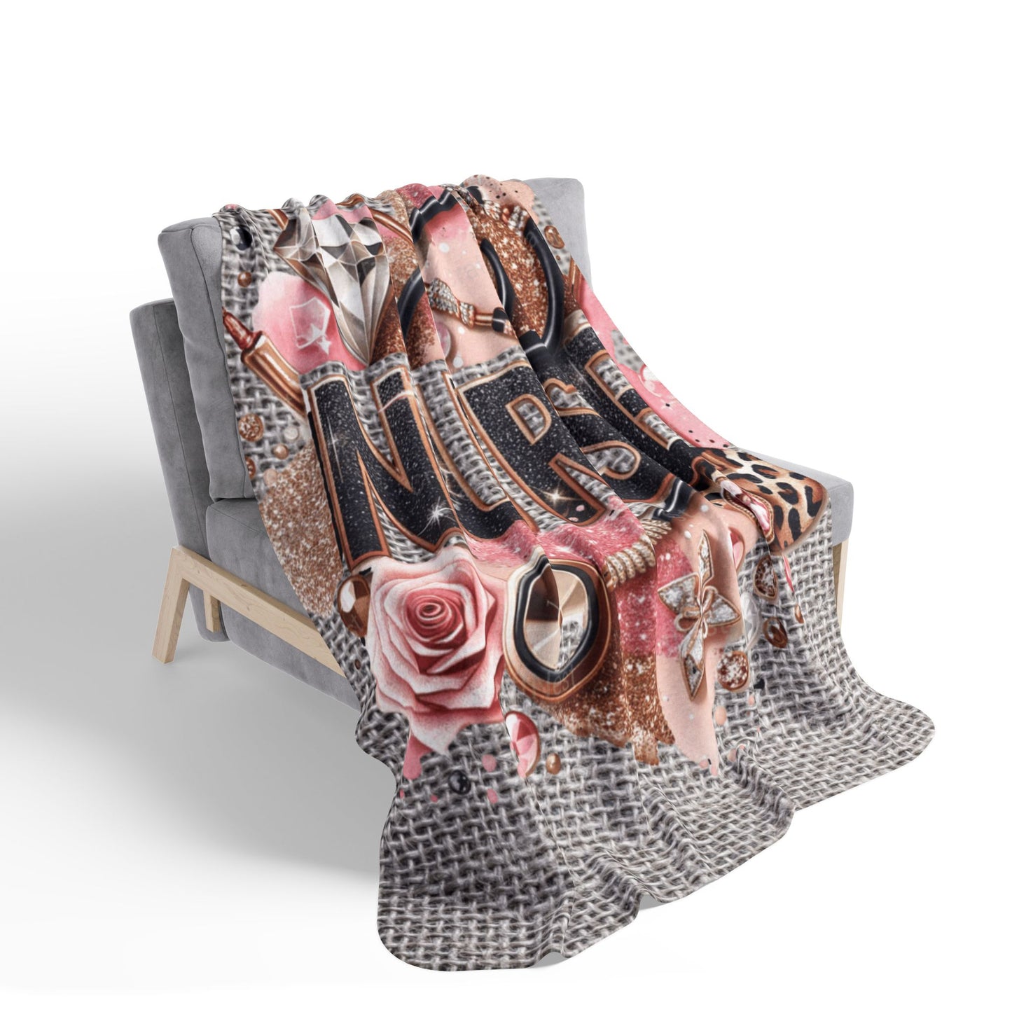 Nurse Fleece Sherpa Blanket — Pink Glam Stethoscope & Roses Cozy Throw