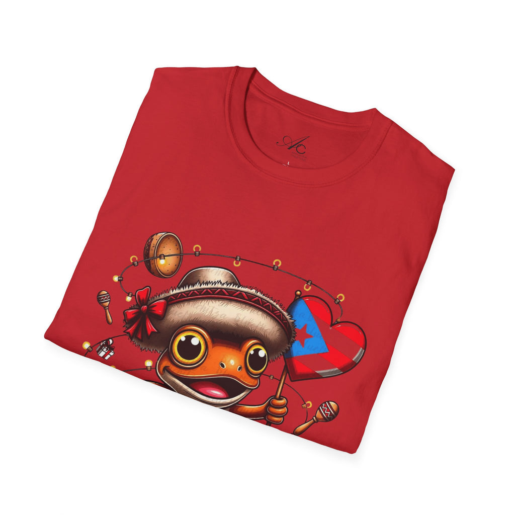 Puerto Rico Frog Holiday T-Shirt  Cute Coquí with Flag Heart (Christmas) Puerto Rico Navidades