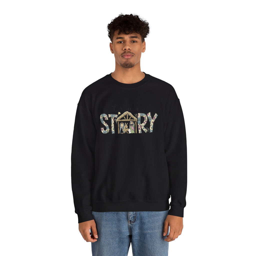 Crewneck Sweatshirt "Come Story" Floral Nativity Design  Cozy Christmas Pullover unique festive designs and joyful
