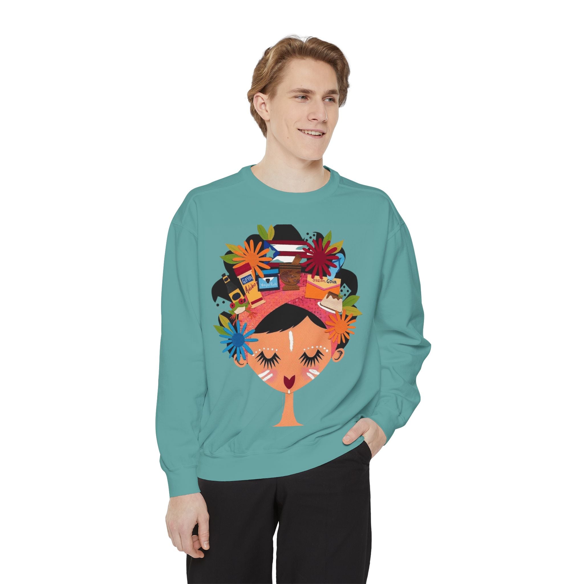 Floral Fiesta Sweatshirt — Colorful Tropical Woman Graphic Puerto Rico Navidades