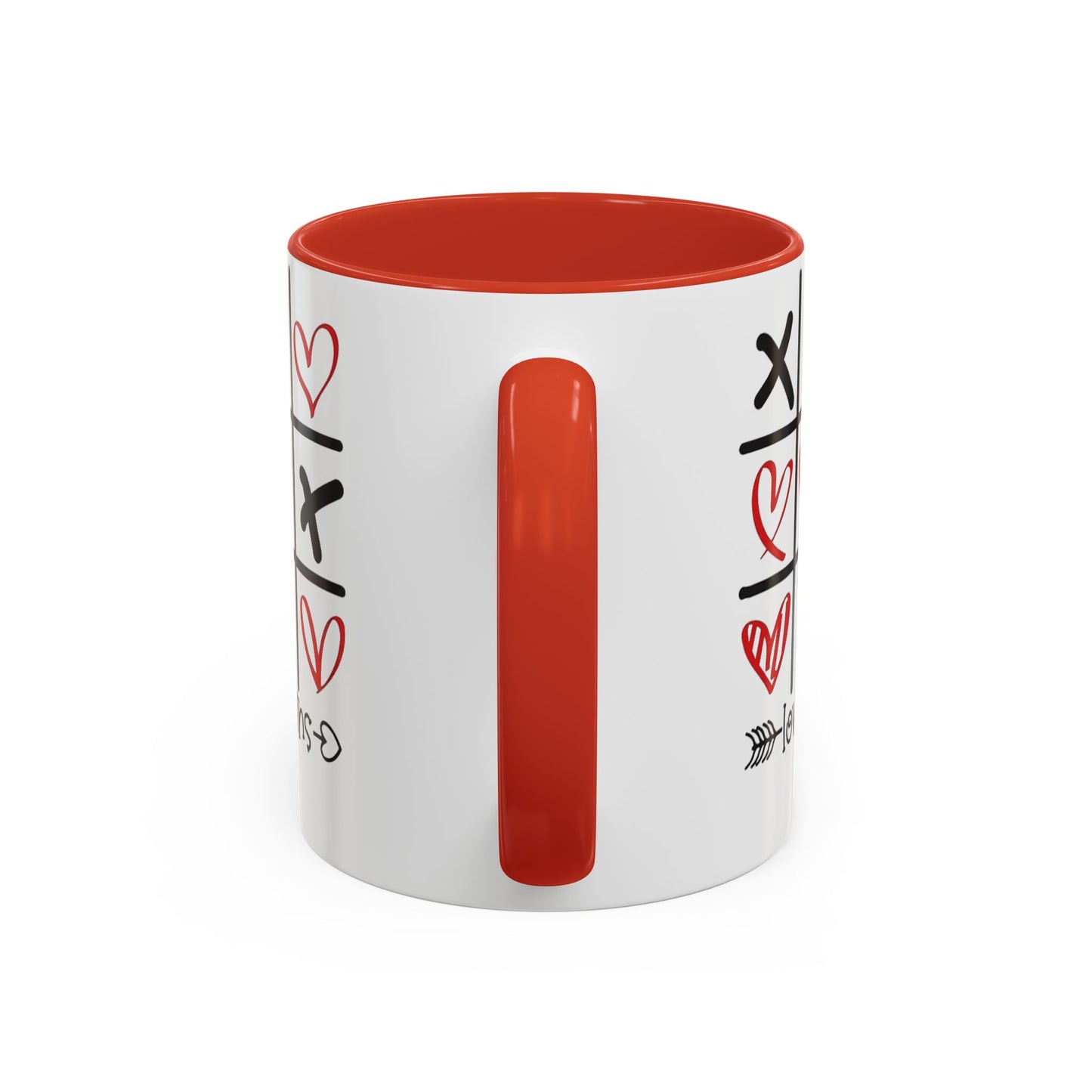 Love Wins Tic-Tac-Toe Heart Accent Coffee Mug — Romantic Valentine 11/15oz