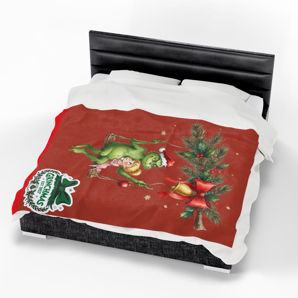 “Winter Wonderland Cartoon Fleece Blanket Grinchmas Velveteen Plush Blanket Holiday Grinch & Cindy Lou Cozy Throw