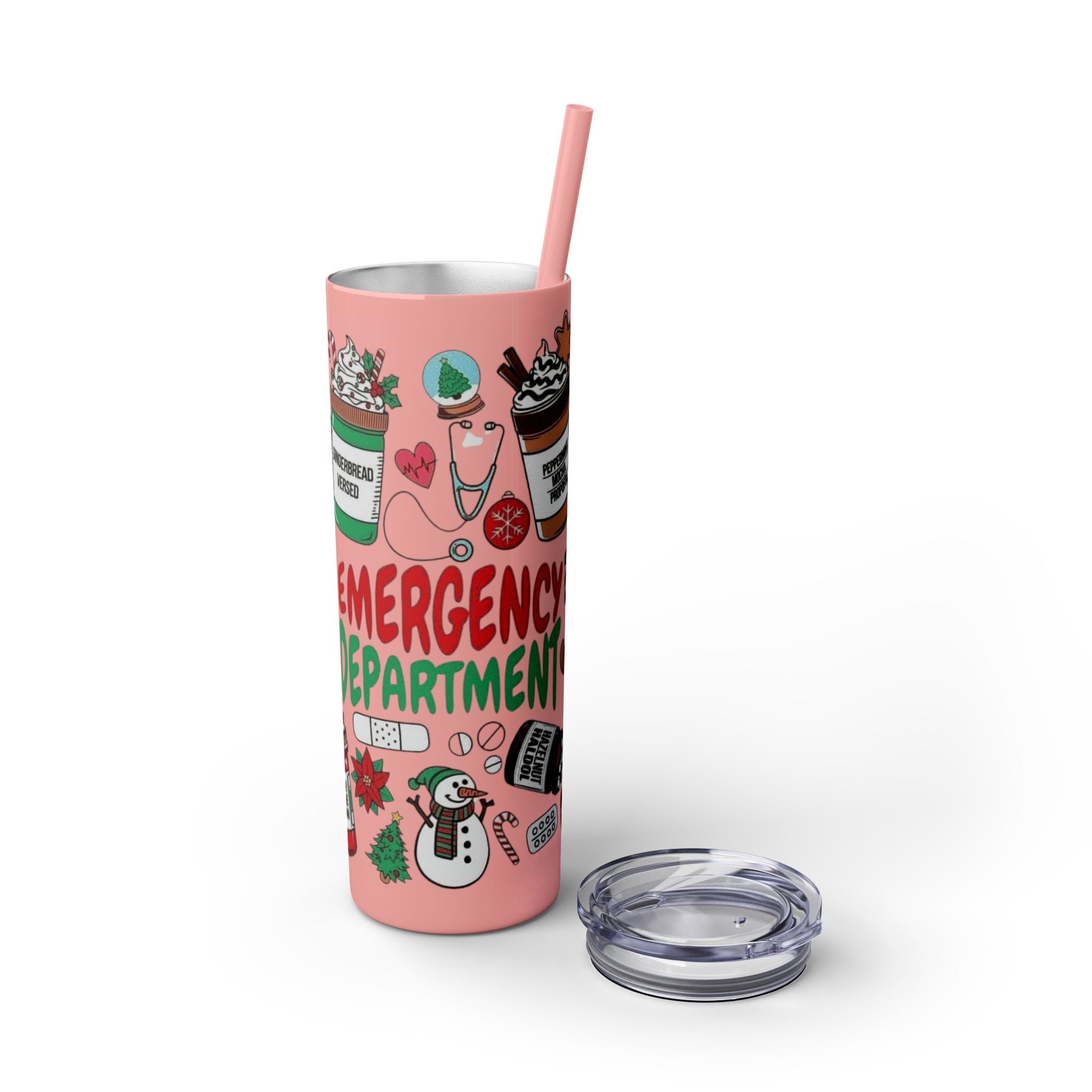 Emergency Department Nurse Christmas Skinny Tumbler - 20oz Holiday Medical Travel Cup with Straw Medical Christmas Mug