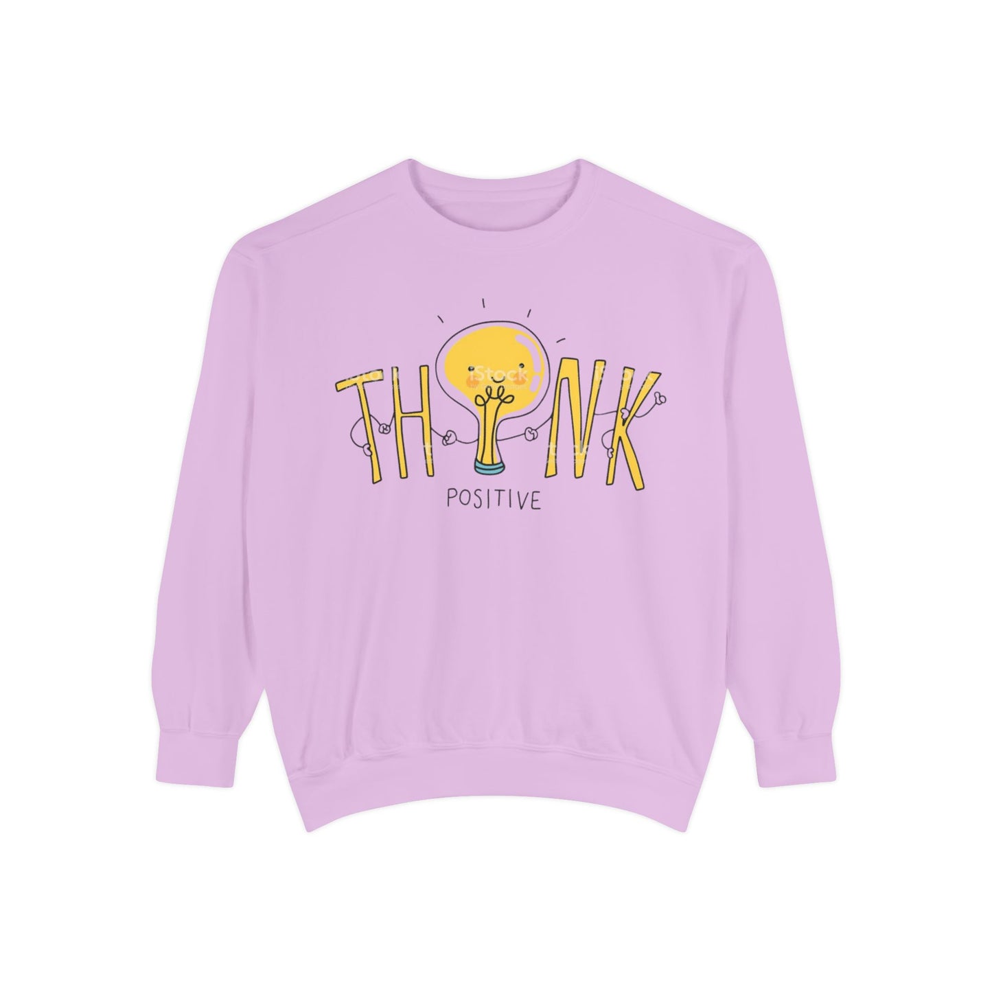 Think Positive Sweatshirt  Cute Lightbulb Graphic Positive Vibes Crewneck