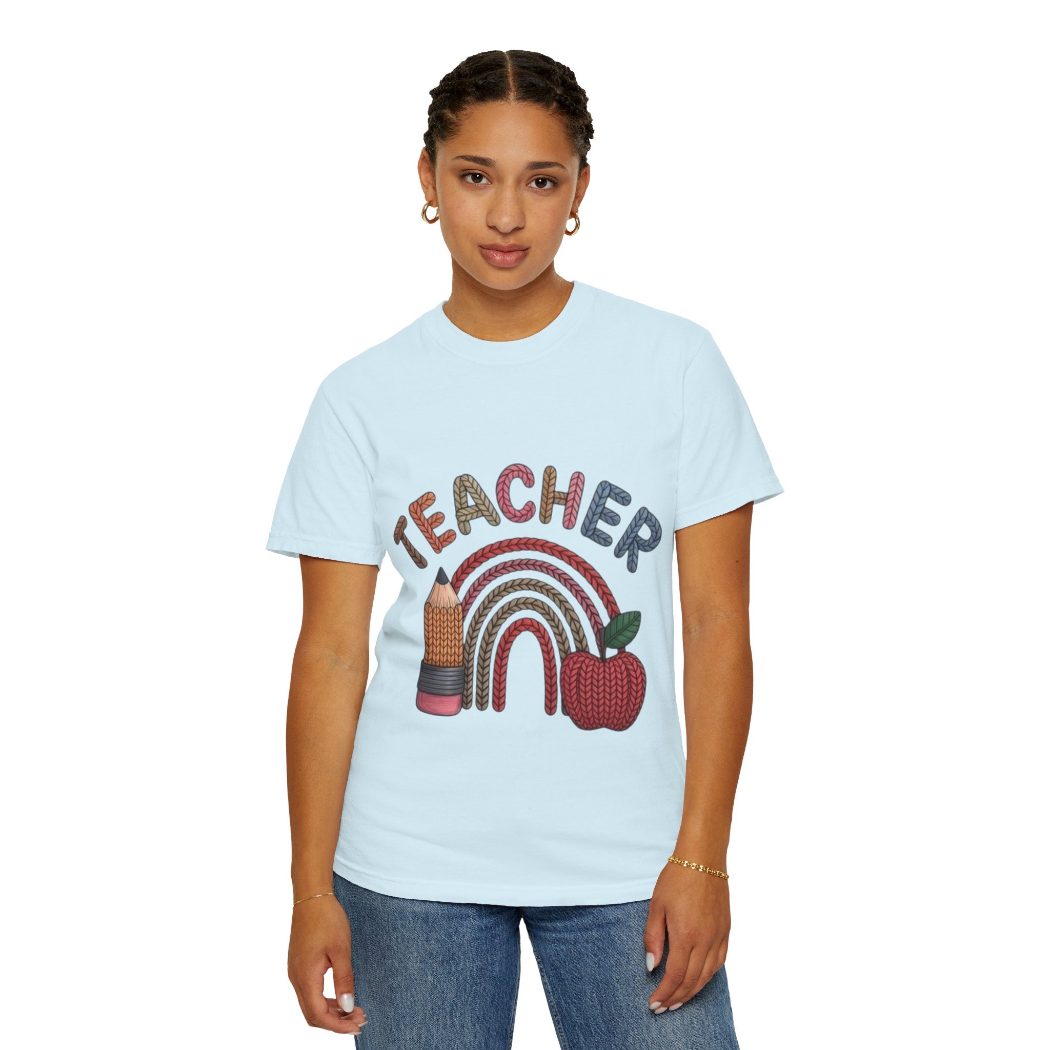 Teacher Rainbow Pencil & Apple T-Shirt — Back-to-School Gift for Educators