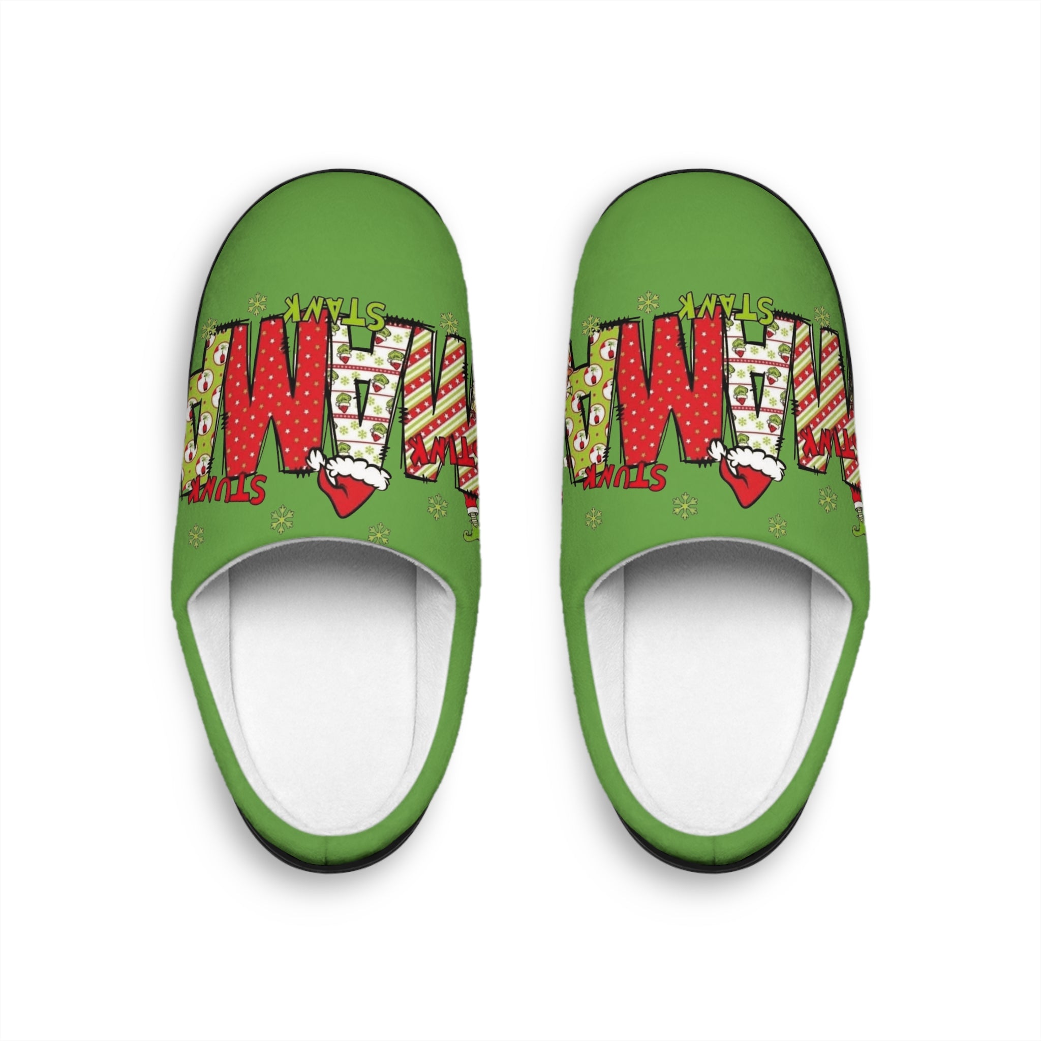 WOMAN Holiday Slippers — Green 'Team Mom Santa' Cozy Indoor House Shoes